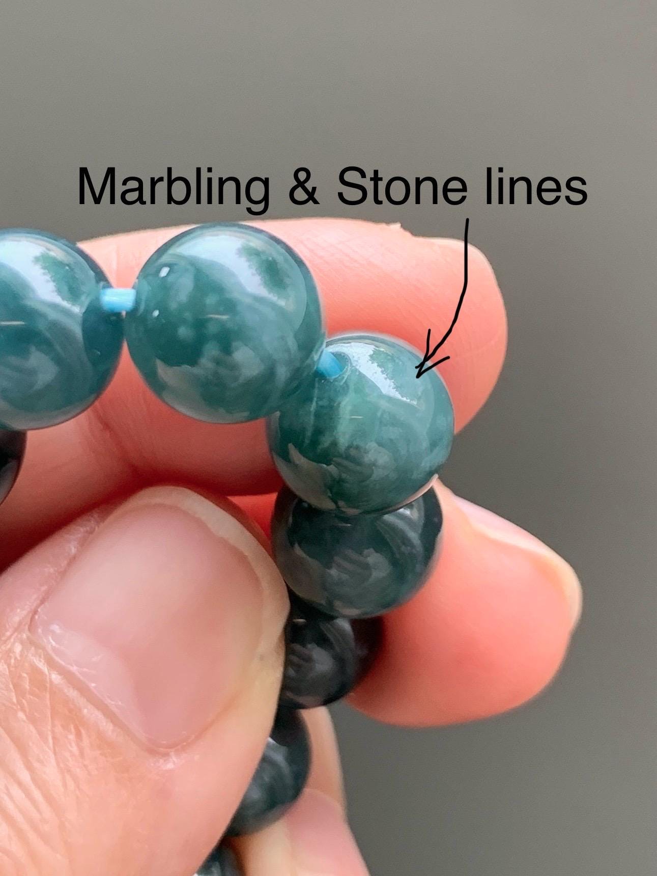 Natural Grade A Guatemalan Icy Translucent Dark Teal Blue Jade Jadeite Beaded Bracelet Stretchy 9.9mm 6.75” 34g 天然冰危深蓝绿翡翠圆珠手串 WSHB150