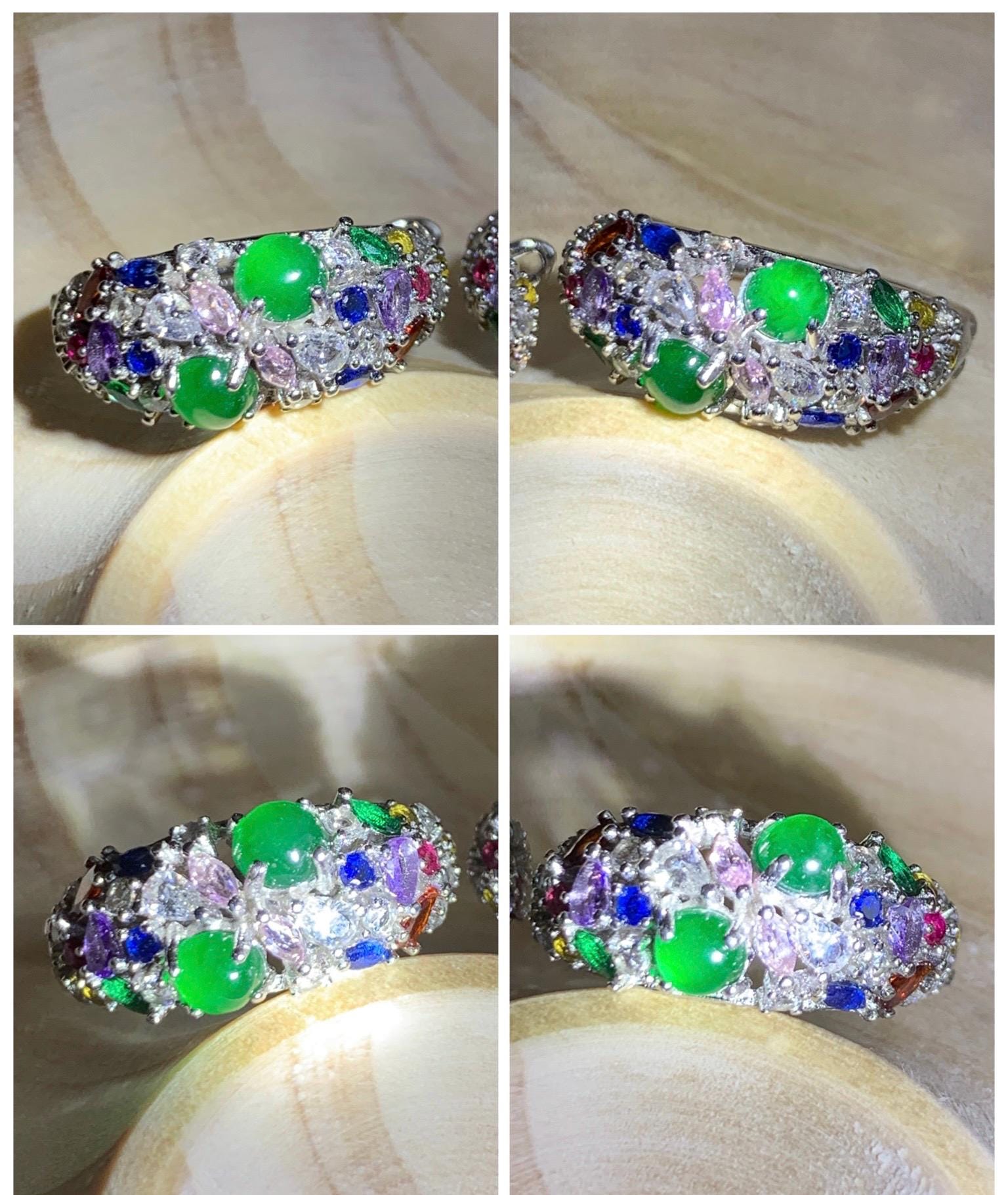 Natural Guatemalan Grade A Icy Highly Translucent Vibrant Green Jade Jadeite Hoop Huggie Earrings Sterling Silver 天然冰危绿起光翡翠多宝银镶耳包 WFH220