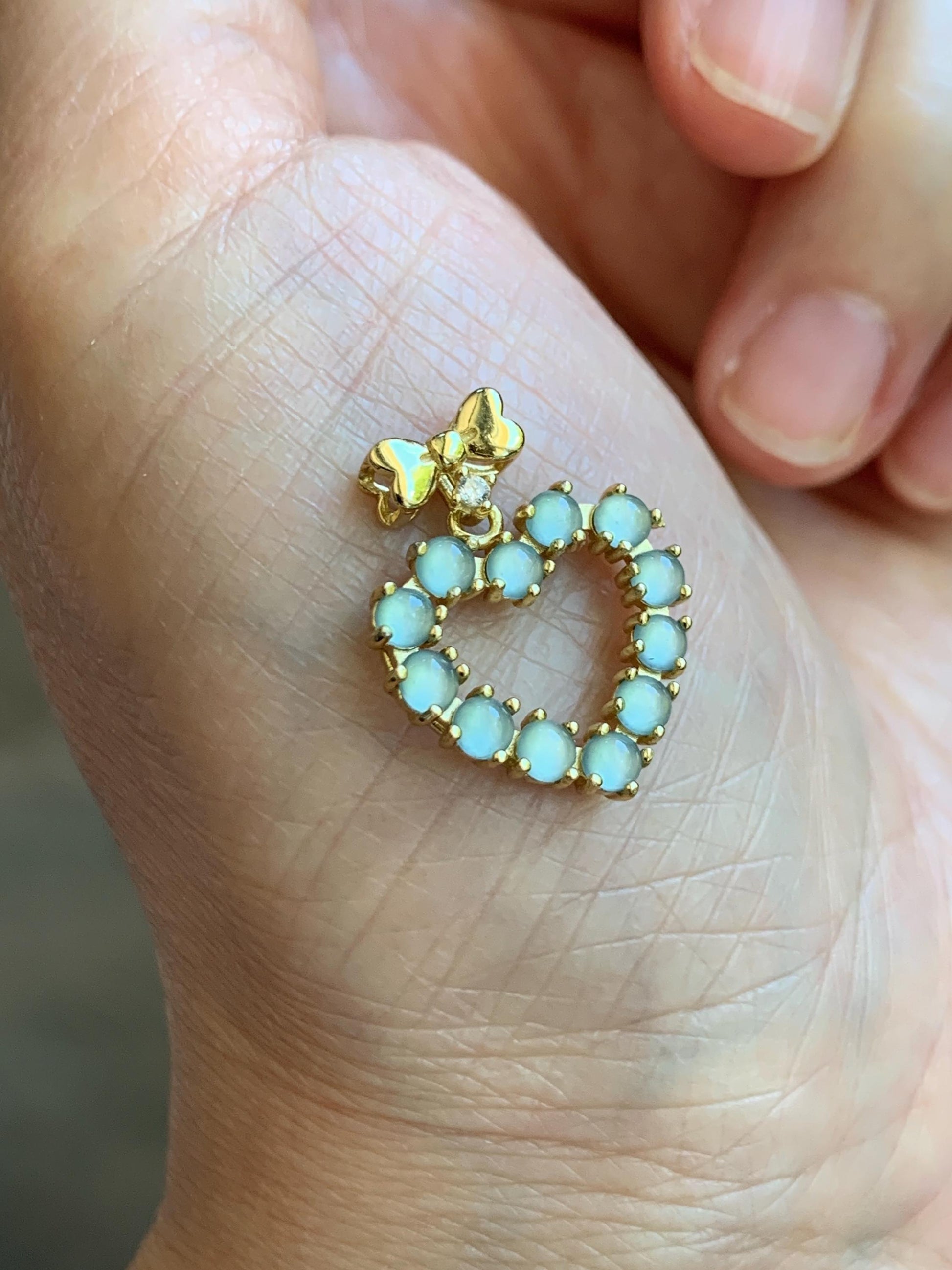 Natural Grade A Guatemalan Icy Highly Translucent Pastel Teal Blue Jade Jadeite Heart Pendant Sterling Silver 天然冰危淡蓝翡翠爱心吊坠 WBH88