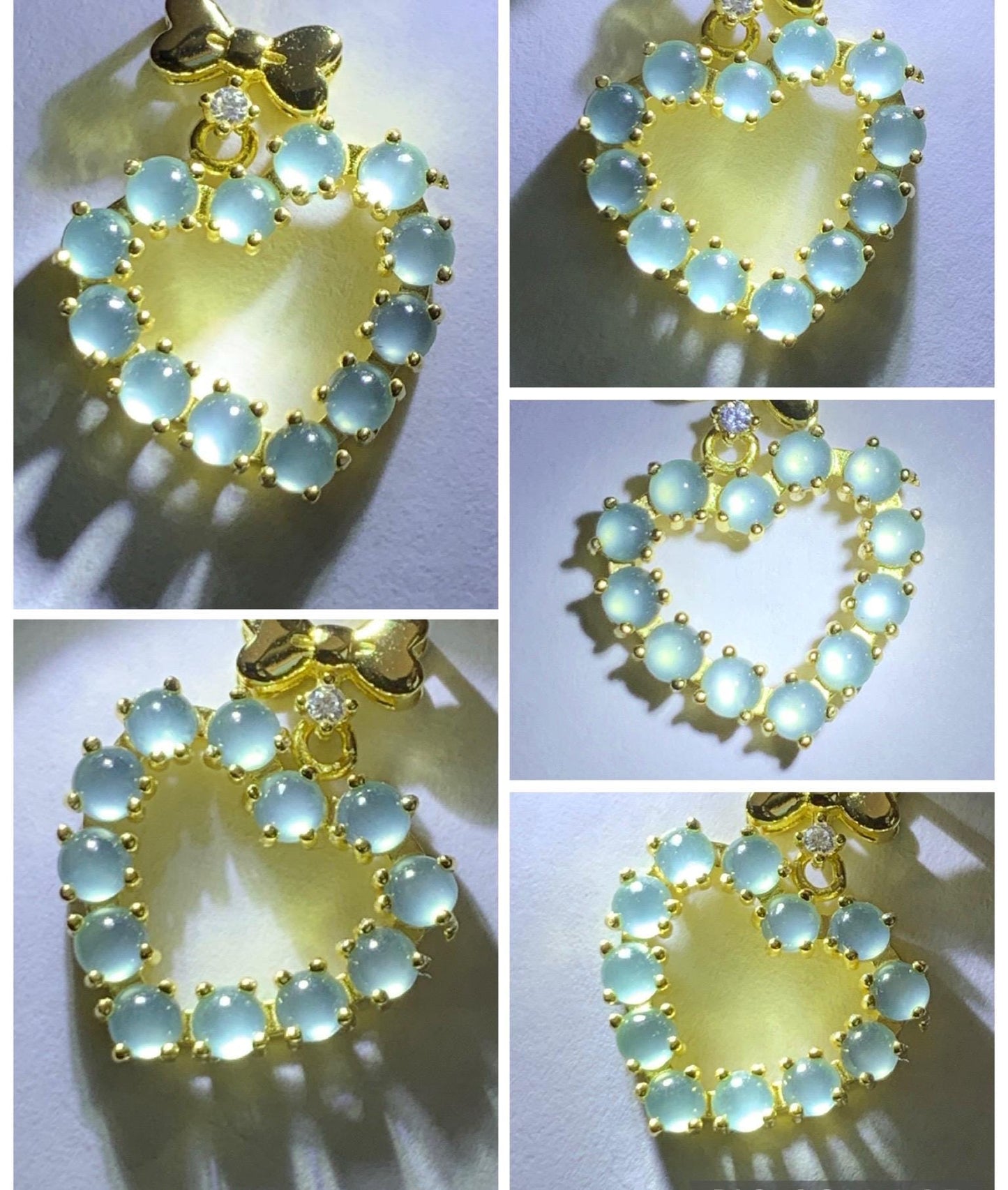Natural Grade A Guatemalan Icy Highly Translucent Pastel Teal Blue Jade Jadeite Heart Pendant Sterling Silver 天然冰危淡蓝翡翠爱心吊坠 WBH88