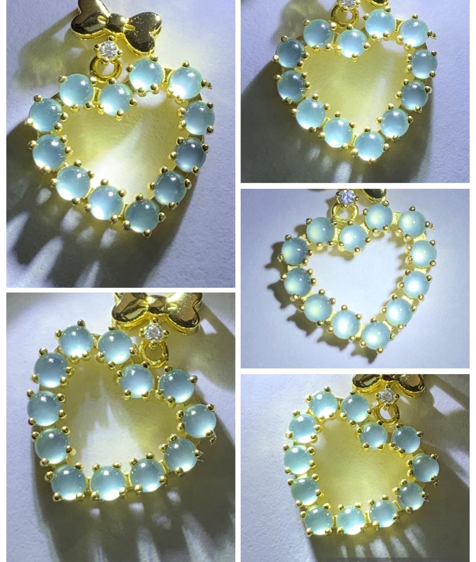 Natural Grade A Guatemalan Icy Highly Translucent Pastel Teal Blue Jade Jadeite Heart Pendant Sterling Silver 天然冰危淡蓝翡翠爱心吊坠 WBH88