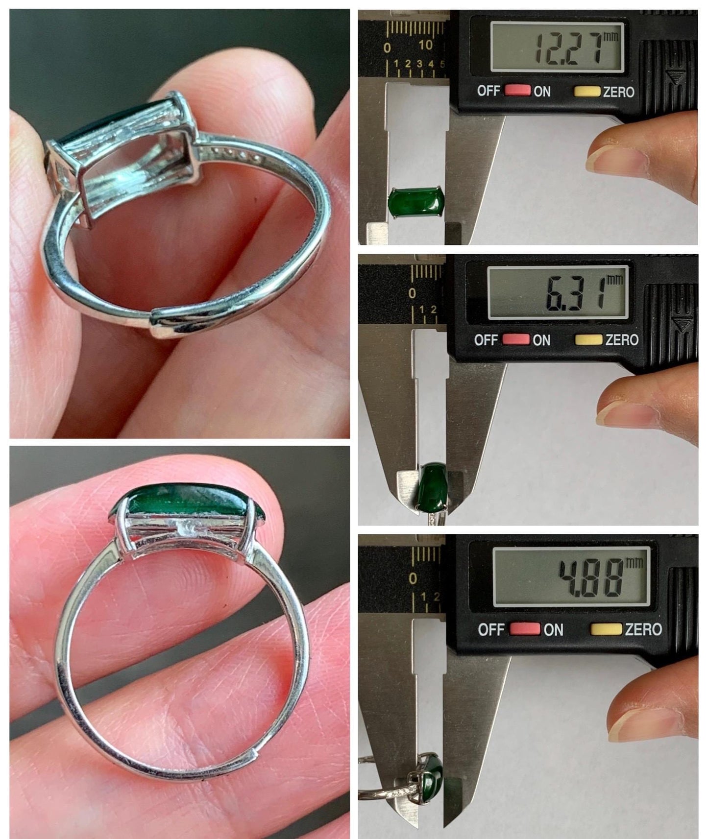 Natural Grade A Guatemalan Icy Translucent Vibrant Green Jadeite Saddle Ring Sterling Silver Size Adjustable 天然冰危绿翡翠马鞍银镶戒指 WMA135C