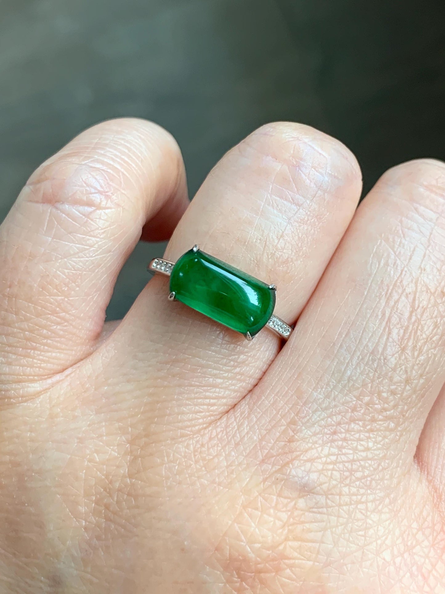 Natural Grade A Guatemalan Icy Translucent Vibrant Green Jadeite Saddle Ring Sterling Silver Size Adjustable 天然冰危绿翡翠马鞍银镶戒指 WMA135C