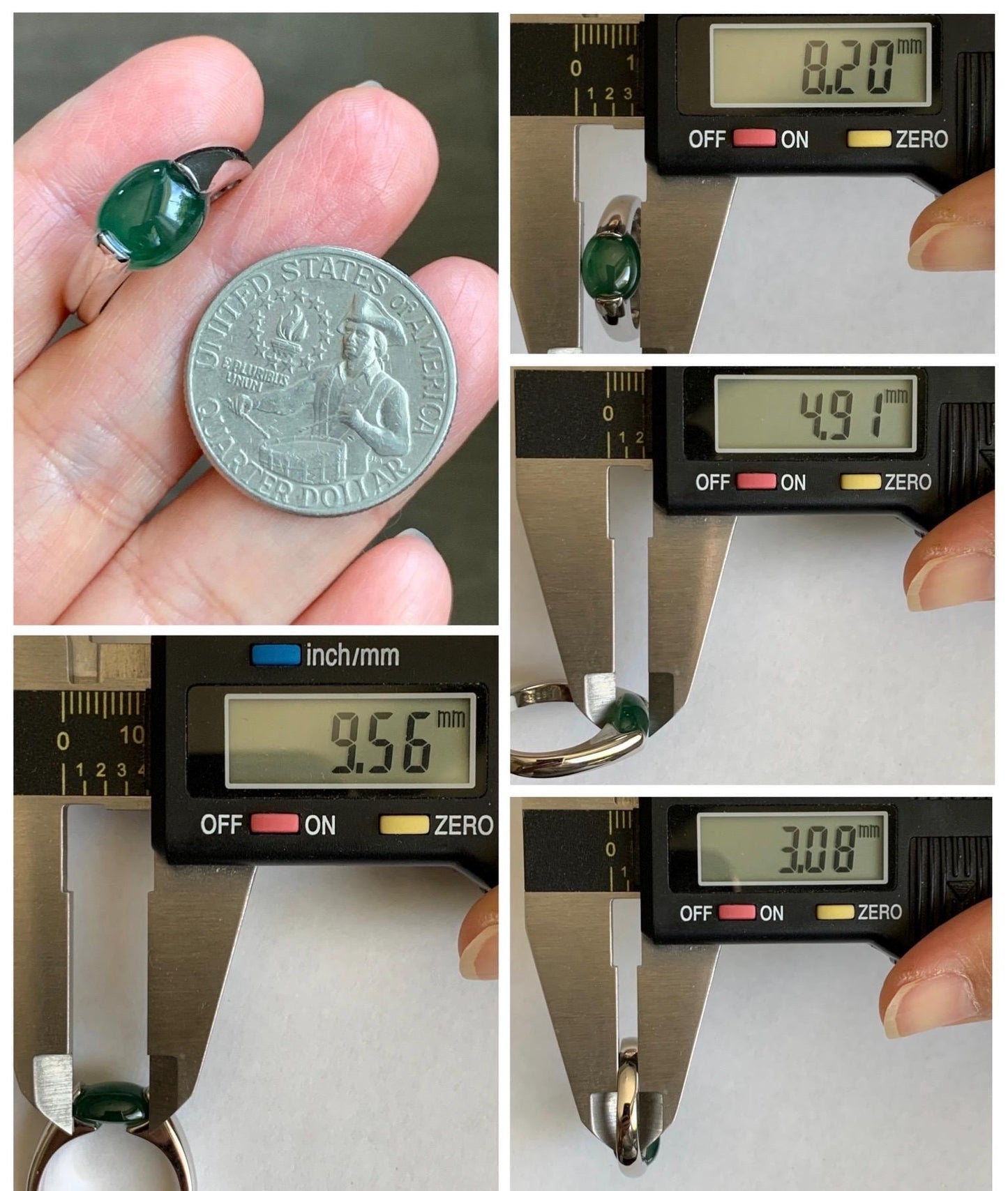 Natural Grade A Guatemalan Icy Translucent Teal Green Oval Cabochon Jade Jadeite Ring Sterling Silver Size 7.5 US 6g 天然冰危蓝绿翡翠银镶戒指 WHS512C