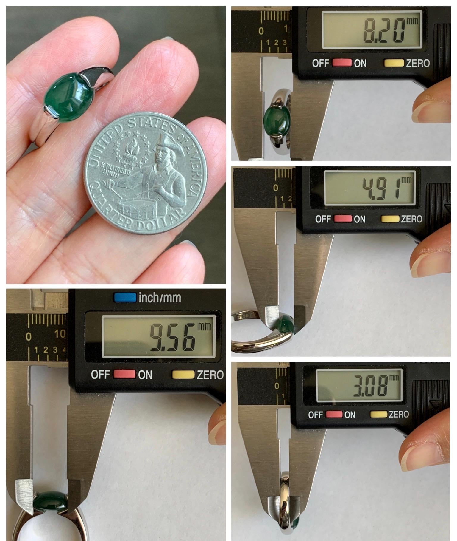 Natural Grade A Guatemalan Icy Translucent Teal Green Oval Cabochon Jade Jadeite Ring Sterling Silver Size 7.5 US 6g 天然冰危蓝绿翡翠银镶戒指 WHS512C