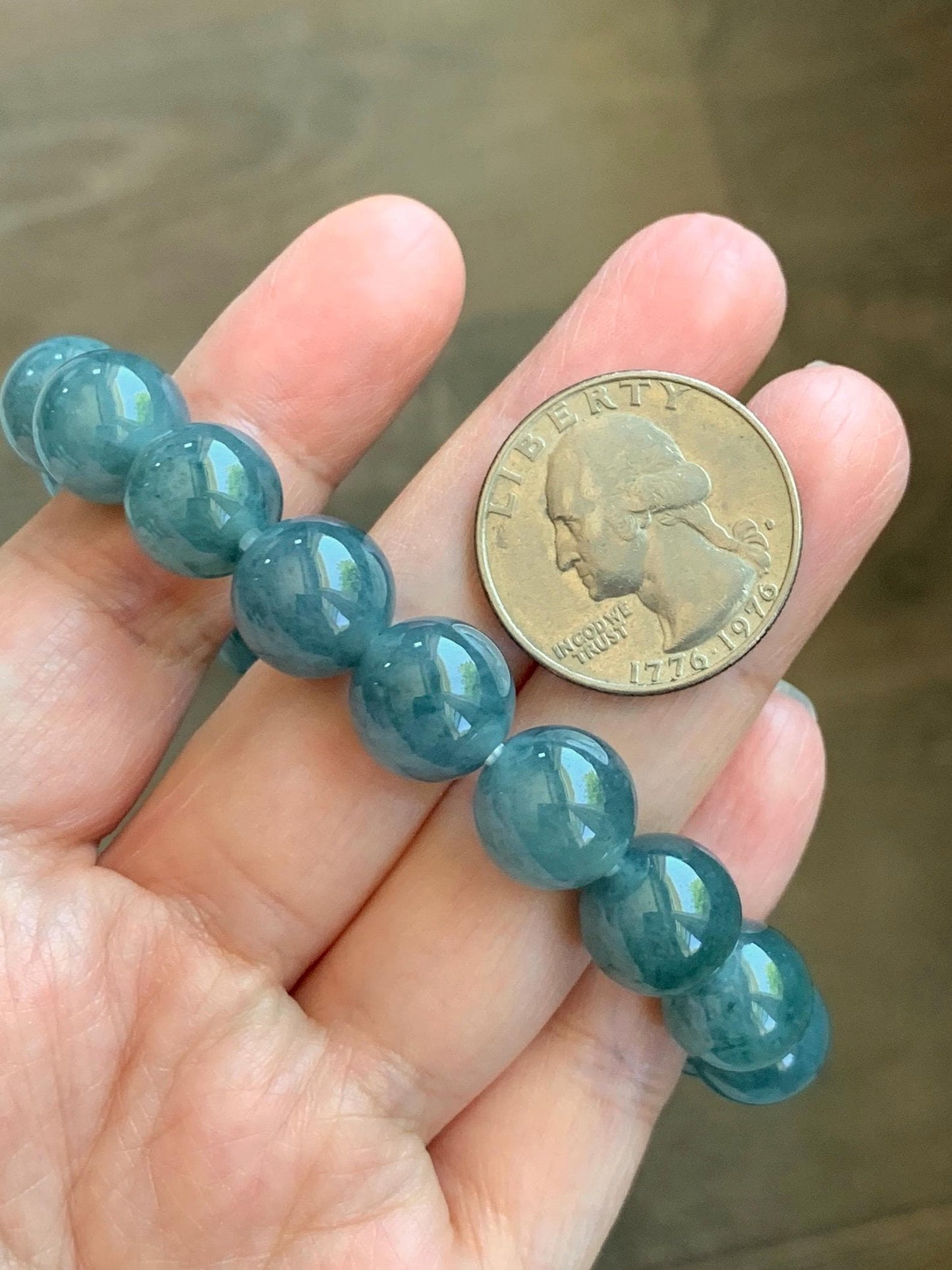 Certified Natural Grade A Guatemalan Icy Highly Translucent Blue Green Marble Jade Jadeite Beaded Bracelet 11.8mm 7.4” 48g 天然冰胶危蓝飘花翡翠手串 1167
