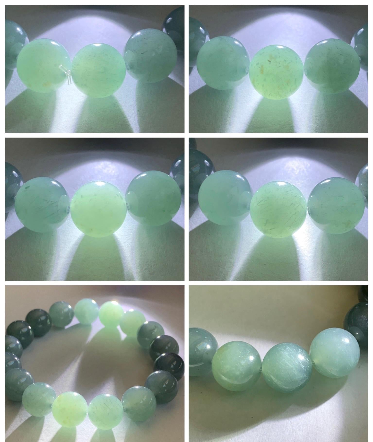 Natural Grade A Guatemalan Icy Translucent Dusty Teal Blue Jade Jadeite Beaded Bracelet 11.8mm-11.9mm 7.5” 49g 天然冰胶危蓝翡翠手串 WDL275