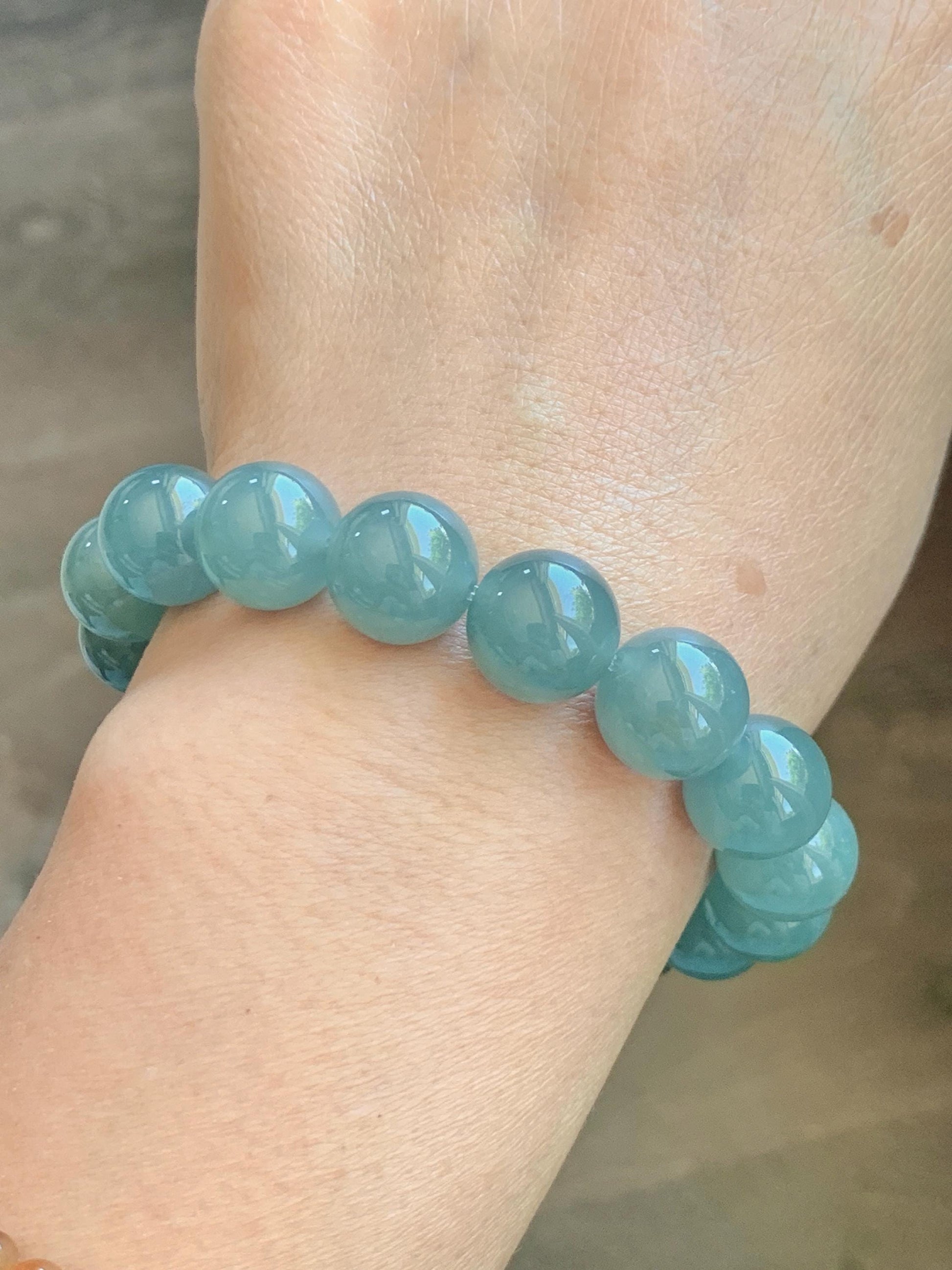 Natural Grade A Guatemalan Icy Translucent Dusty Teal Blue Jade Jadeite Beaded Bracelet 11.8mm-11.9mm 7.5” 49g 天然冰胶危蓝翡翠手串 WDL275