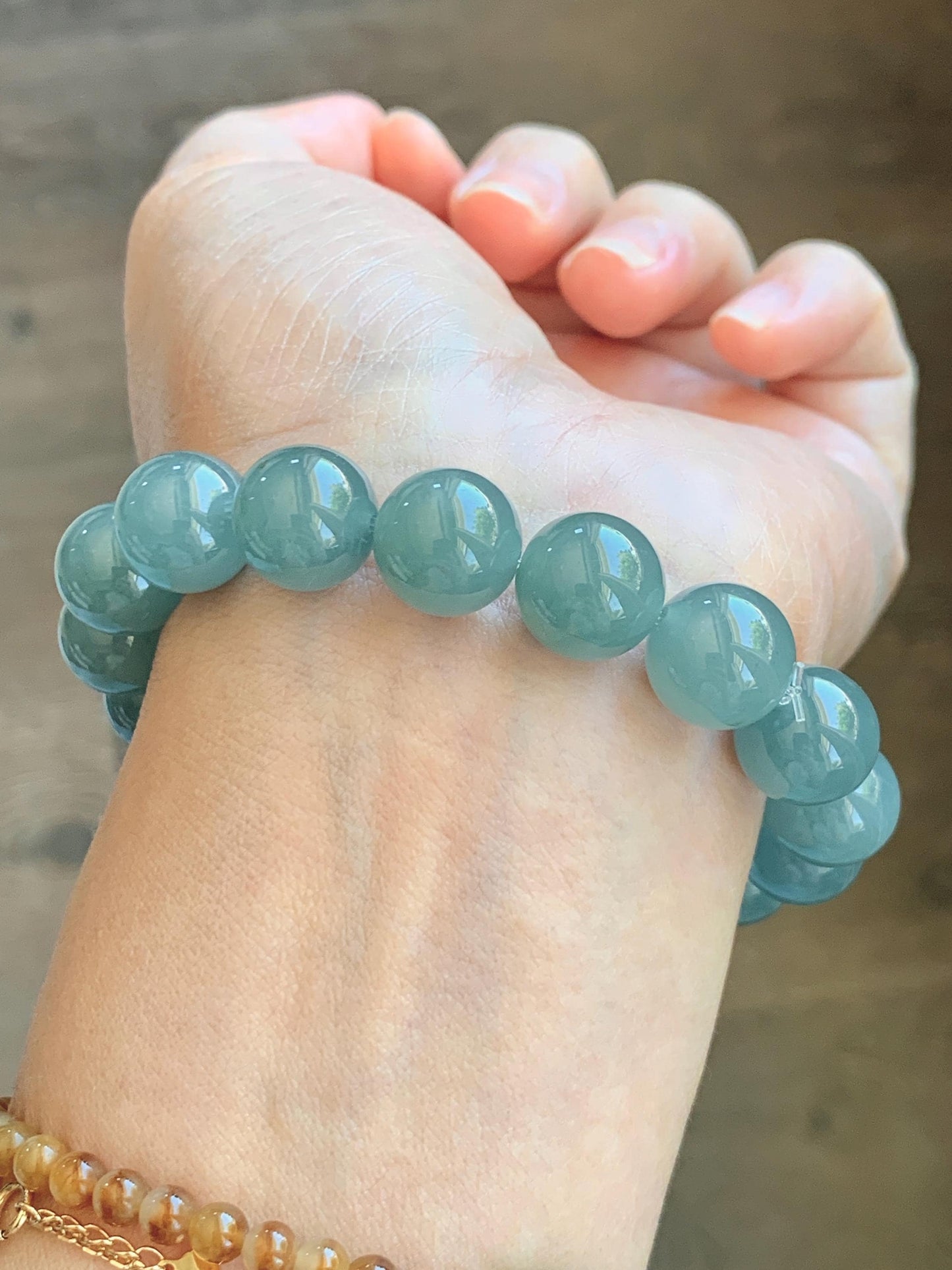 Natural Grade A Guatemalan Icy Translucent Dusty Teal Blue Jade Jadeite Beaded Bracelet 11.8mm-11.9mm 7.5” 49g 天然冰胶危蓝翡翠手串 WDL275