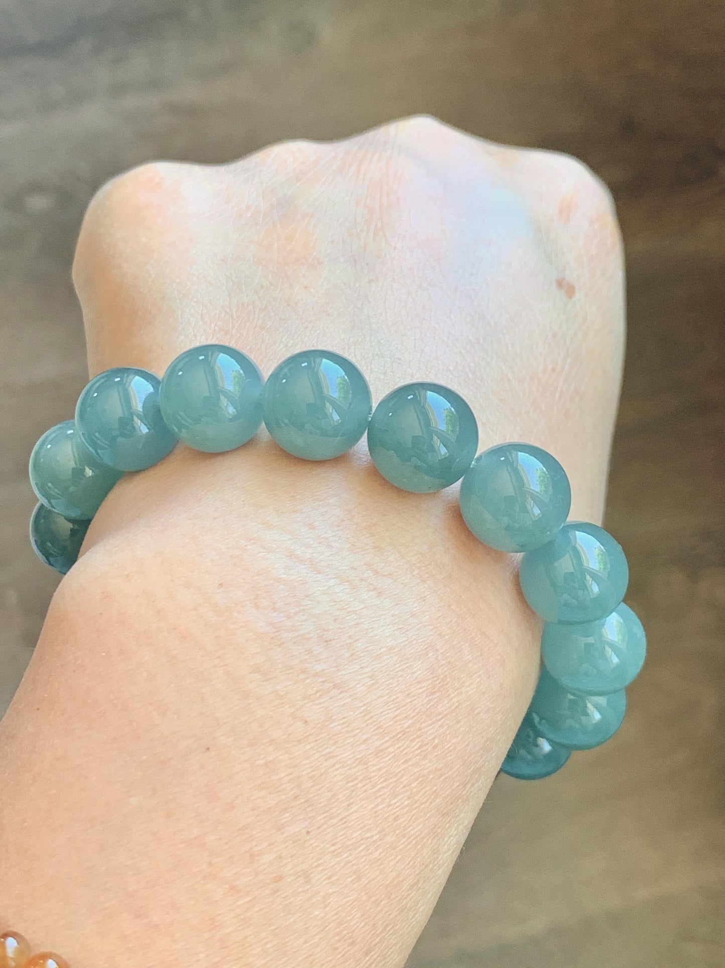Natural Grade A Guatemalan Icy Translucent Dusty Teal Blue Jade Jadeite Beaded Bracelet 11.8mm-11.9mm 7.5” 49g 天然冰胶危蓝翡翠手串 WDL275