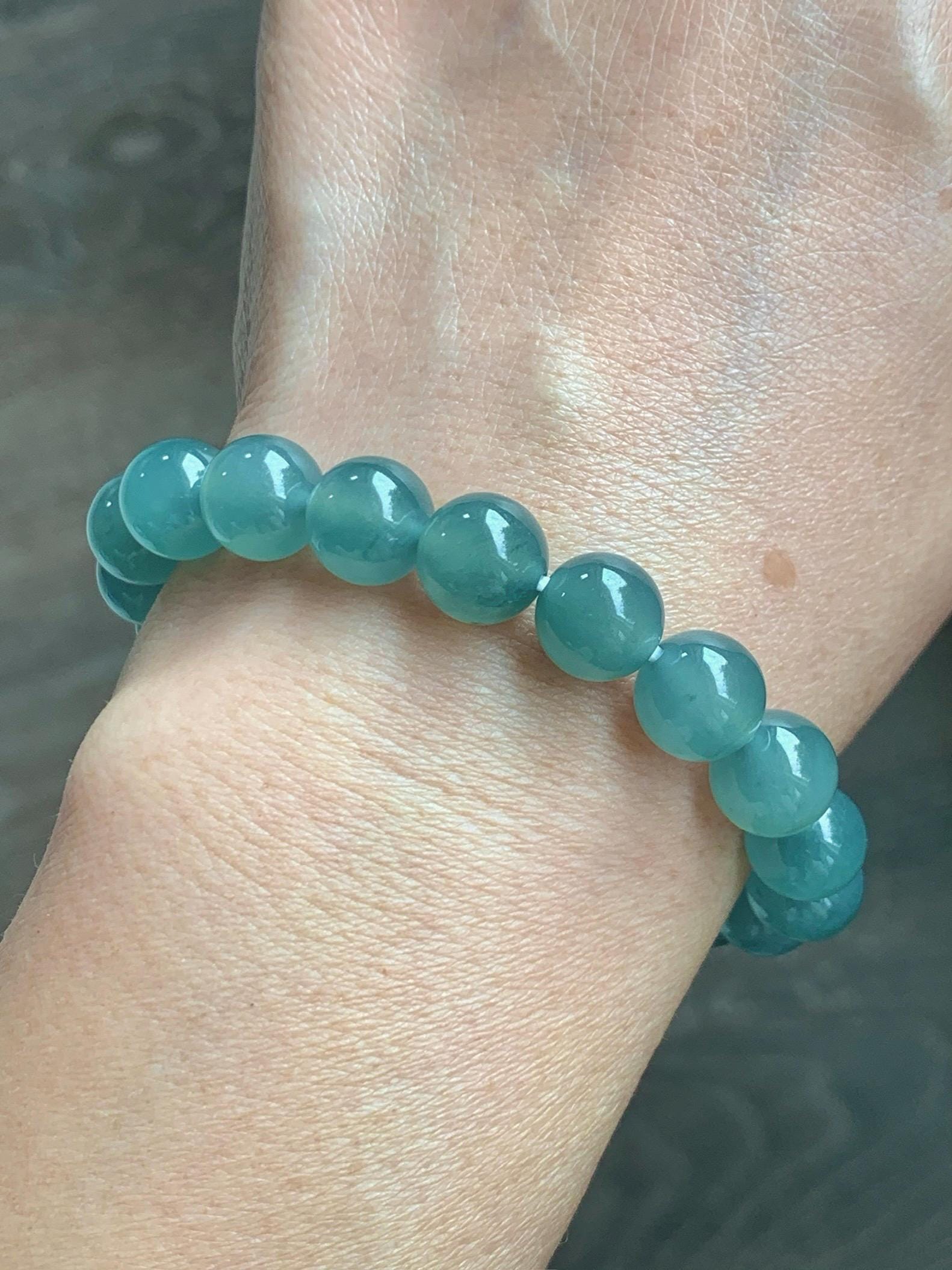 Natural Grade A Guatemalan Icy Translucent Dusty Teal Jade Jadeite Beaded Bracelet 9.8mm 7.25” 32g 天然冰胶危蓝绿翡翠手串 WLU272