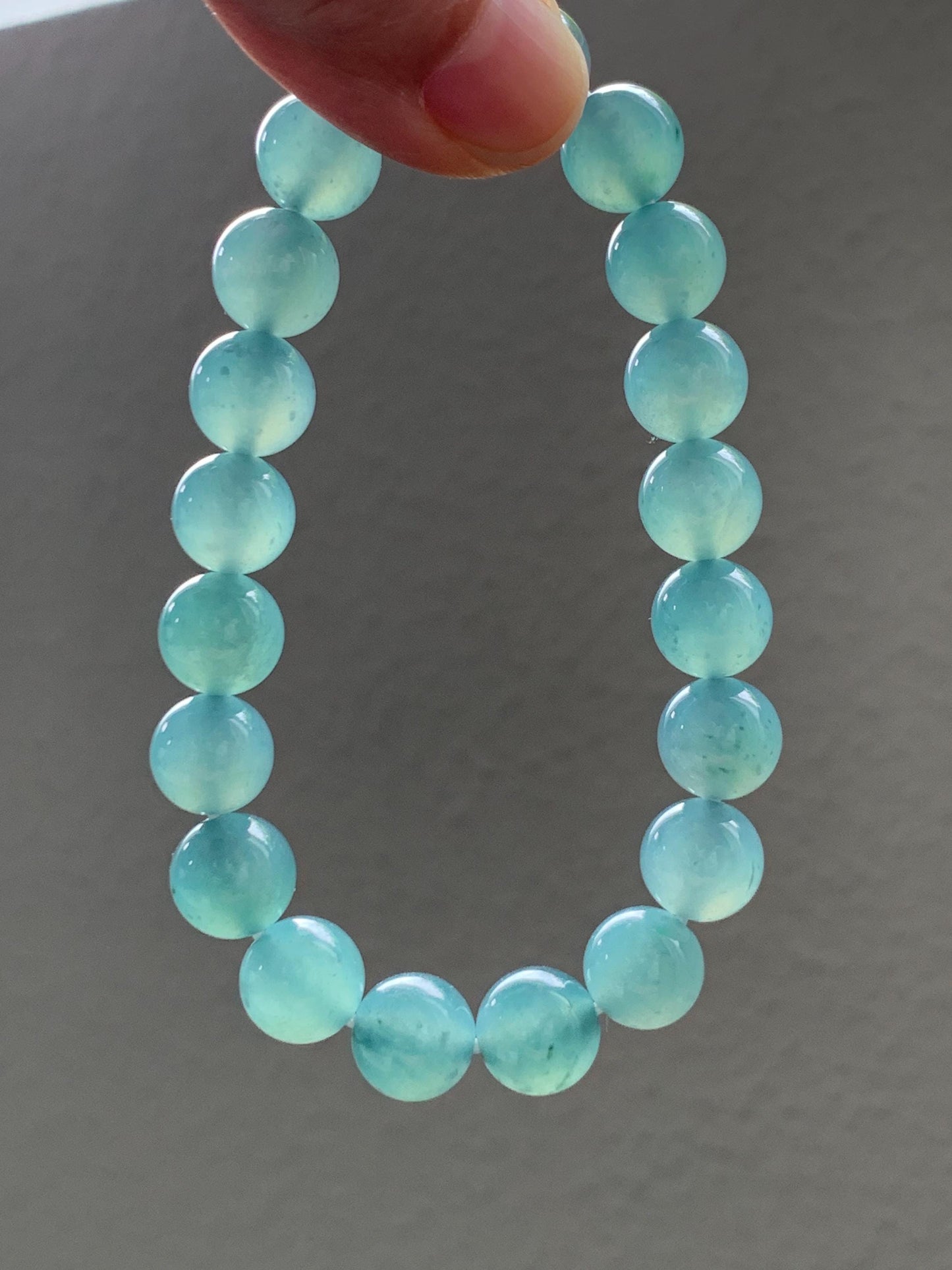 Natural Grade A Guatemalan Icy Translucent Dusty Teal Jade Jadeite Beaded Bracelet 9.8mm 7.25” 32g 天然冰胶危蓝绿翡翠手串 WLU272