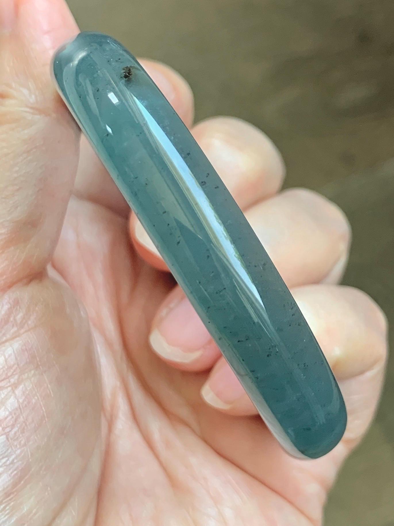 Certified Natural Grade A Guatemalan Icy Translucent Dark Teal Blue Wuji Jade Jadeite Wide Bangle 57.9mm 7.15” 36.9g 天然冰危深蓝绿翡翠正圈手镯1213 AS IS