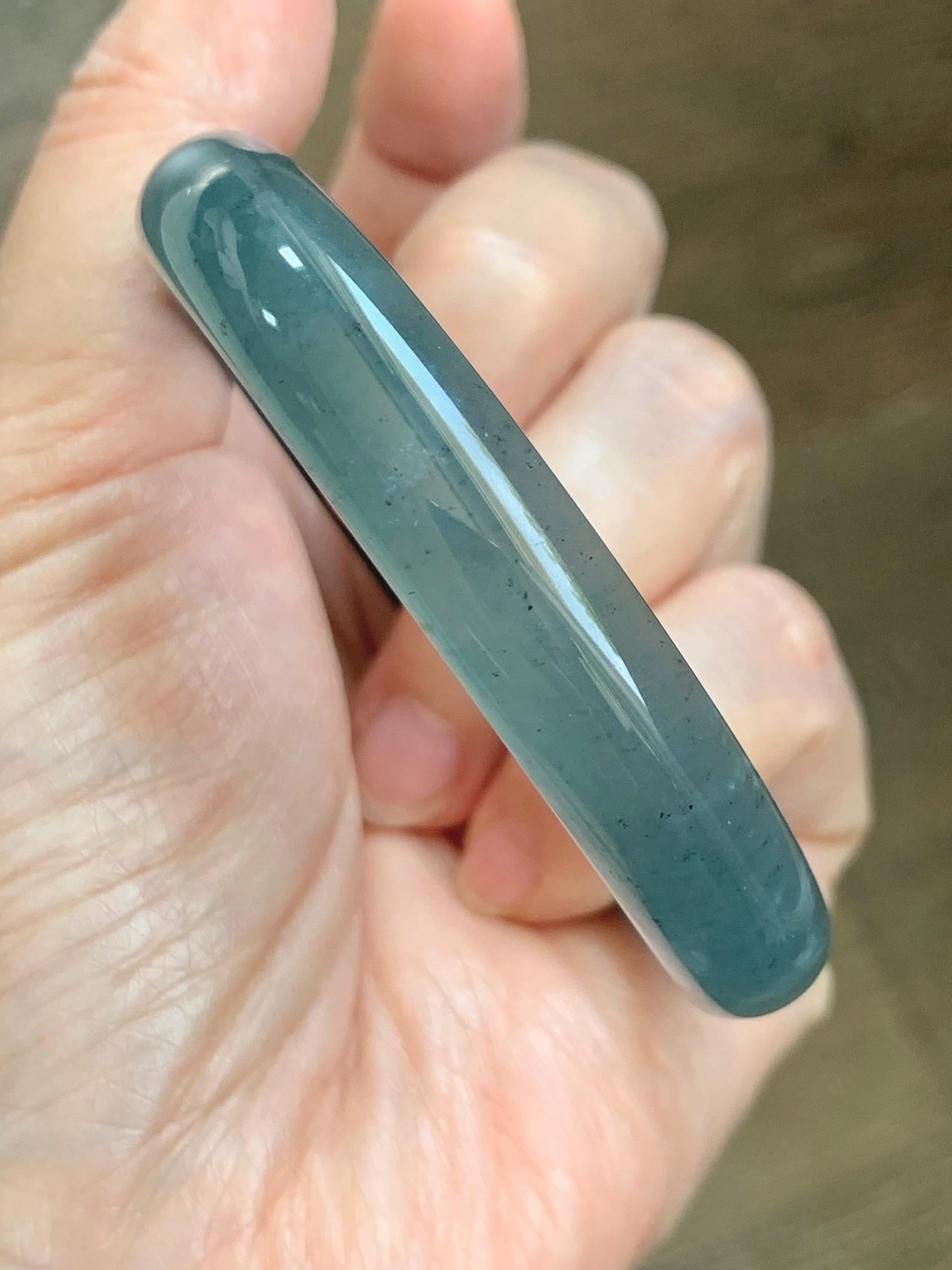 Certified Natural Grade A Guatemalan Icy Translucent Dark Teal Blue Wuji Jade Jadeite Wide Bangle 57.9mm 7.15” 36.9g 天然冰危深蓝绿翡翠正圈手镯1213 AS IS