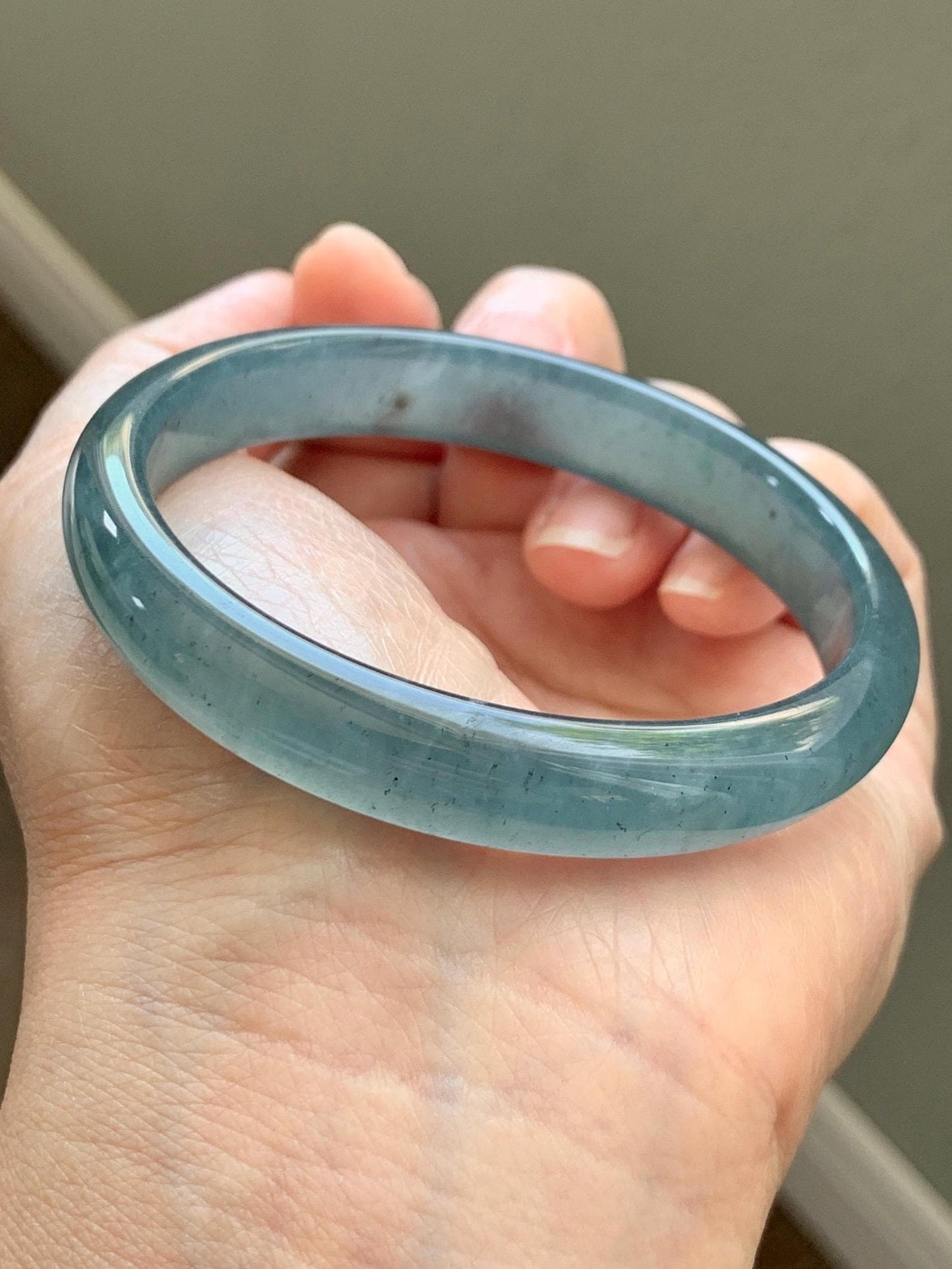 Certified Natural Grade A Guatemalan Icy Translucent Dark Teal Blue Wuji Jade Jadeite Wide Bangle 57.9mm 7.15” 36.9g 天然冰危深蓝绿翡翠正圈手镯1213 AS IS