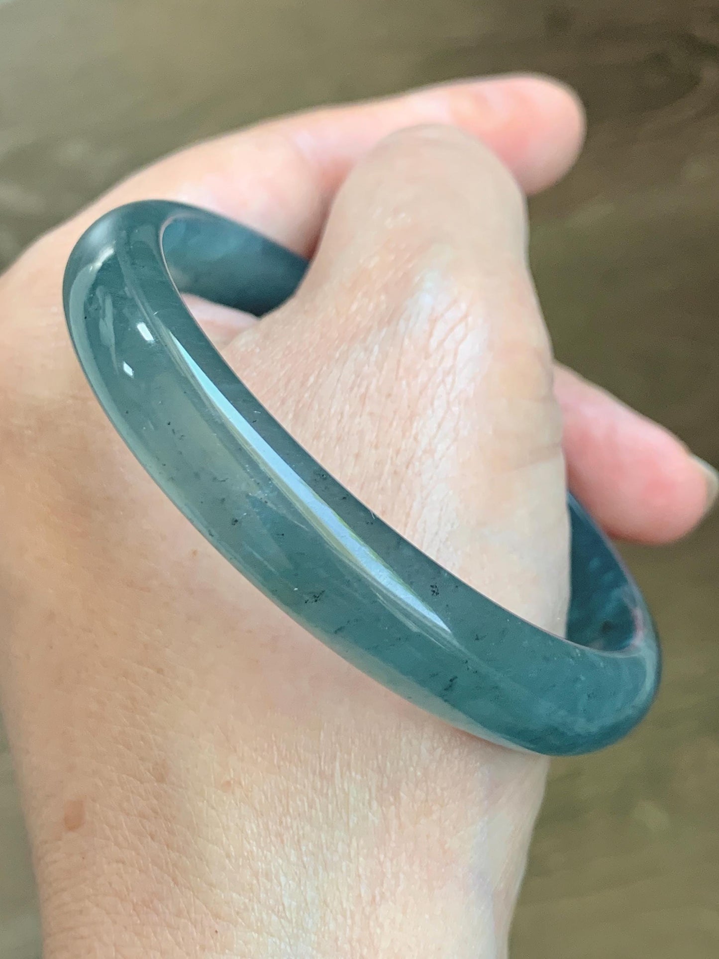 Certified Natural Grade A Guatemalan Icy Translucent Dark Teal Blue Wuji Jade Jadeite Wide Bangle 57.9mm 7.15” 36.9g 天然冰危深蓝绿翡翠正圈手镯1213 AS IS