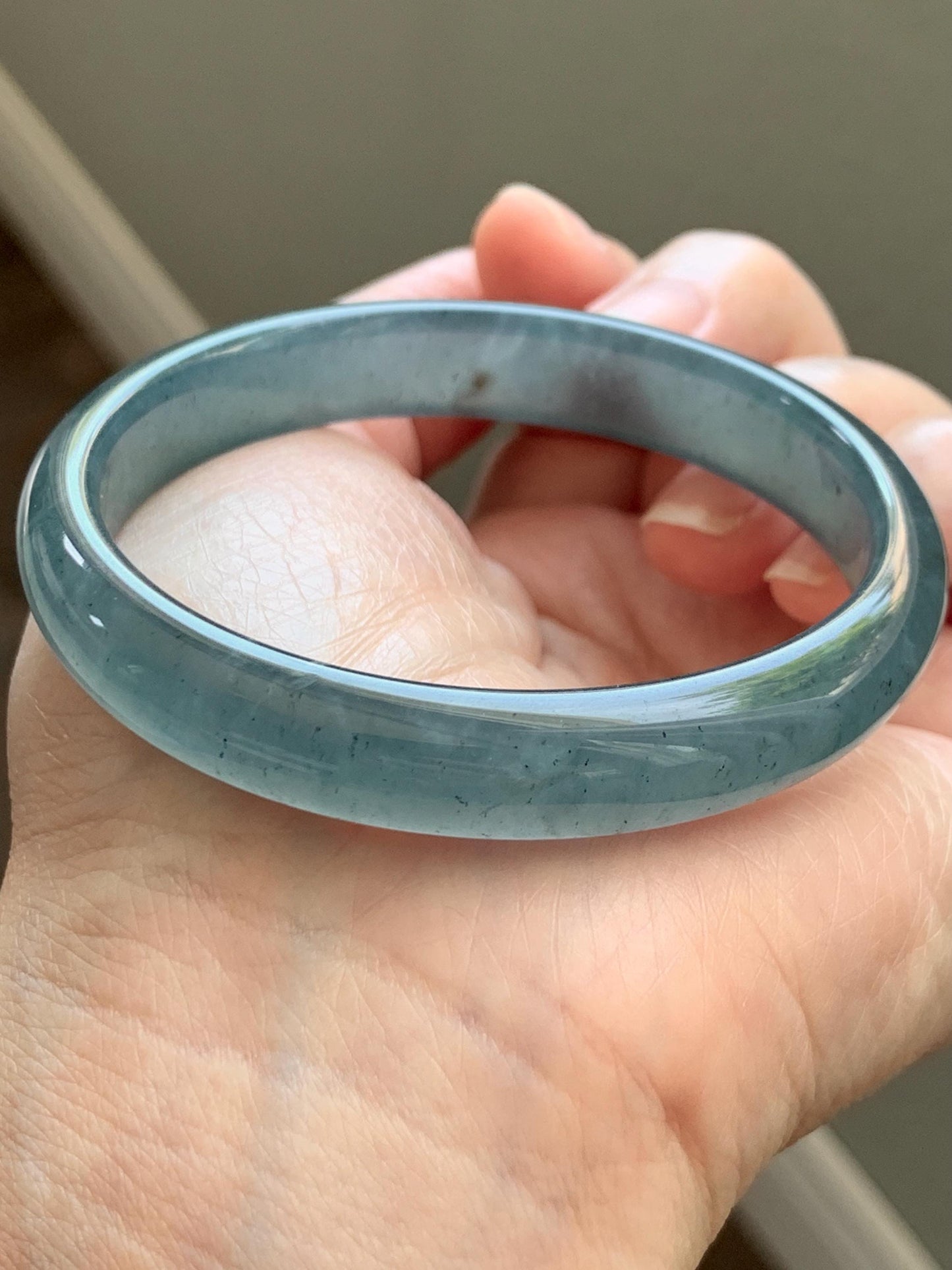 Certified Natural Grade A Guatemalan Icy Translucent Dark Teal Blue Wuji Jade Jadeite Wide Bangle 57.9mm 7.15” 36.9g 天然冰危深蓝绿翡翠正圈手镯1213 AS IS
