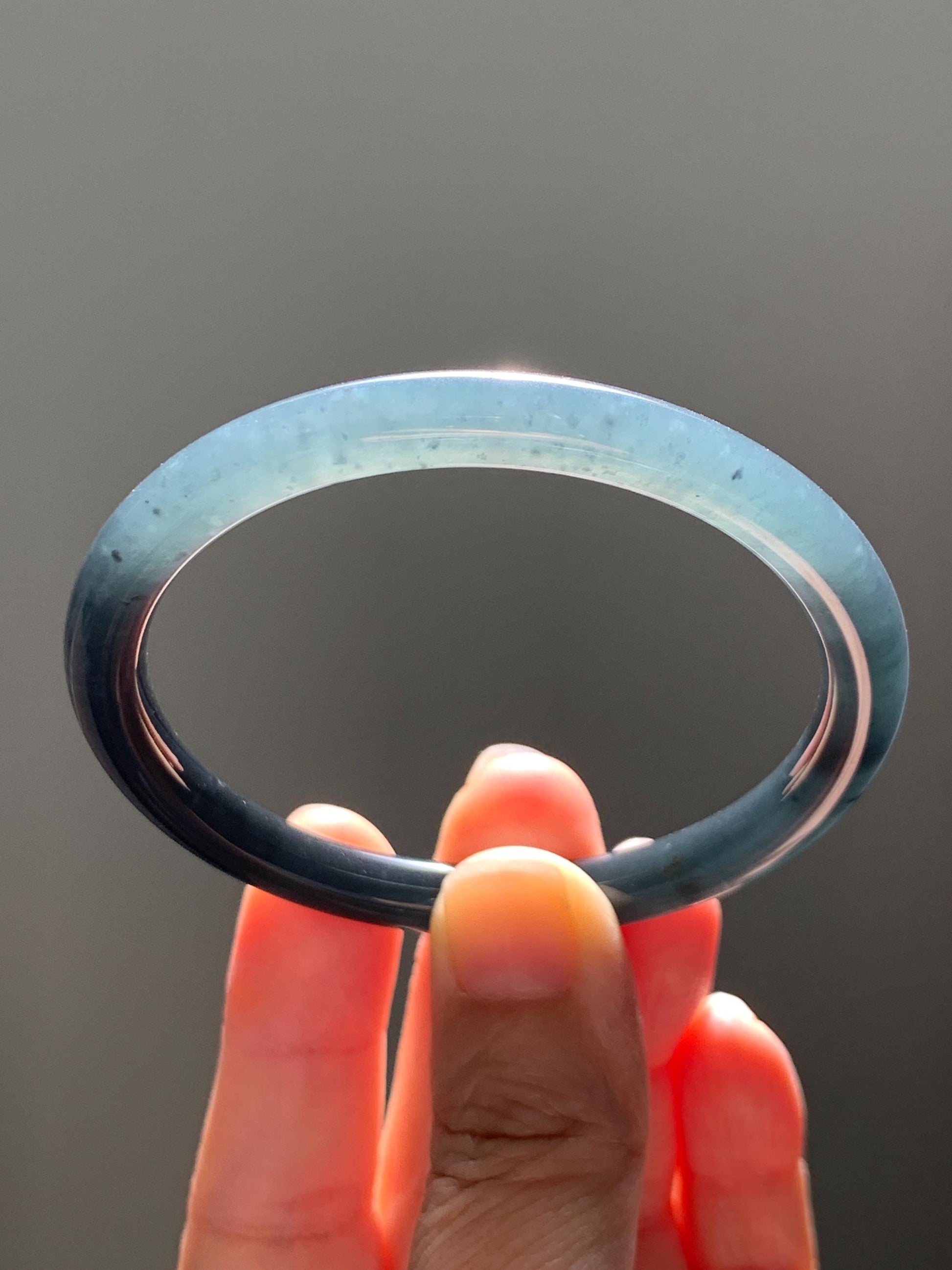 Certified Natural Grade A Guatemalan Icy Translucent Dark Grayish Black Wuji Jade Jadeite Bangle Bracelet 57.4mm 7” 26g 天然冰危深灰乌鸡圆条翡翠手镯 1195