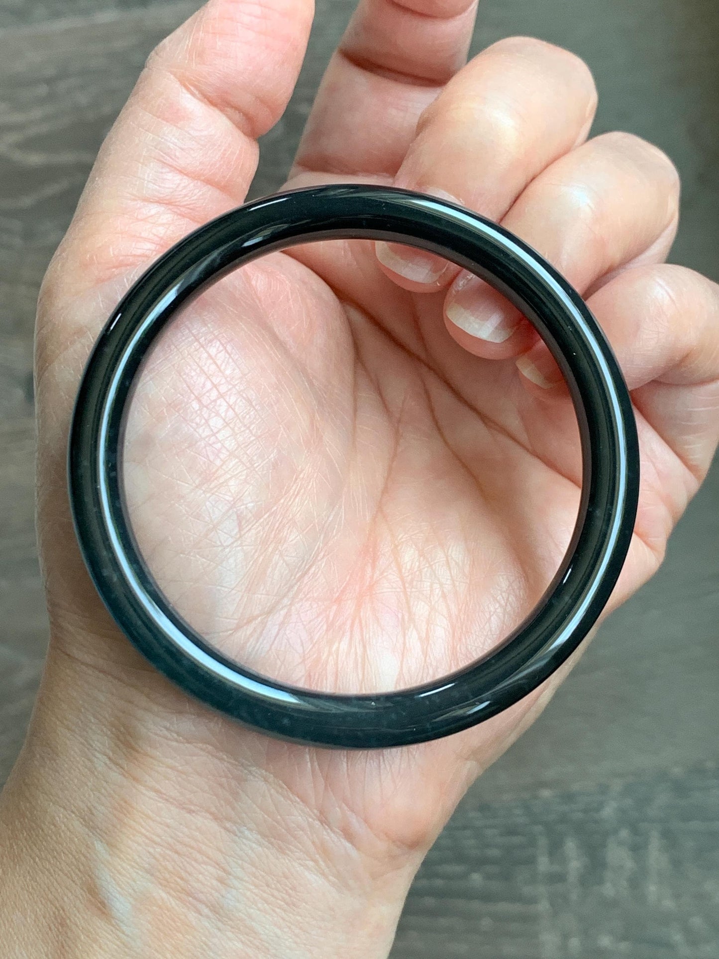 Certified Natural Grade A Guatemalan Icy Translucent Dark Grayish Black Wuji Jade Jadeite Bangle Bracelet 57.4mm 7” 26g 天然冰危深灰乌鸡圆条翡翠手镯 1195