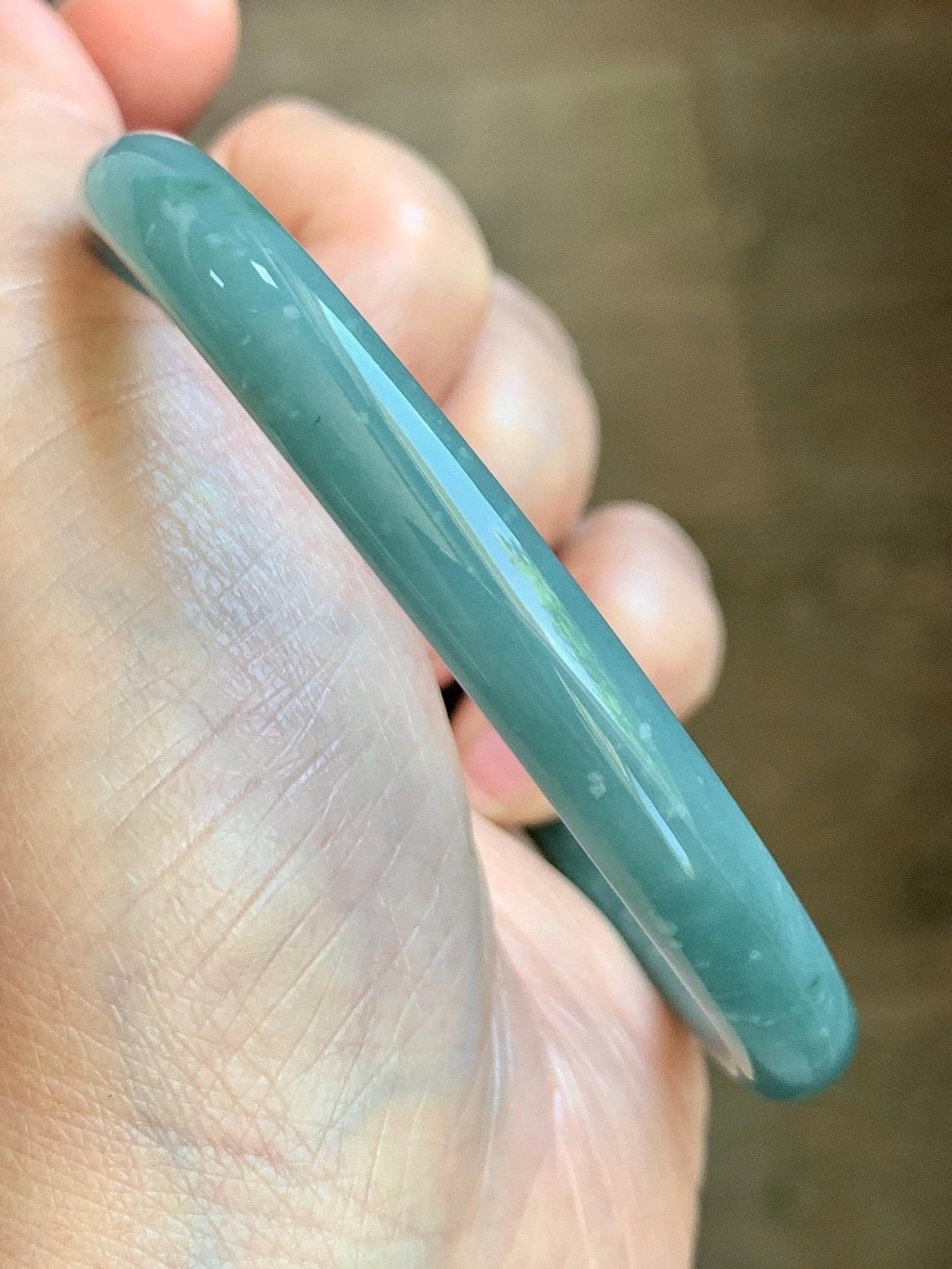 Certified Natural Grade A Guatemalan Icy Translucent Dusty Teal Jade Jadeite Bangle 62.89mm 7.77” 32g 天然冰危蓝绿翡翠圆条手镯 1174