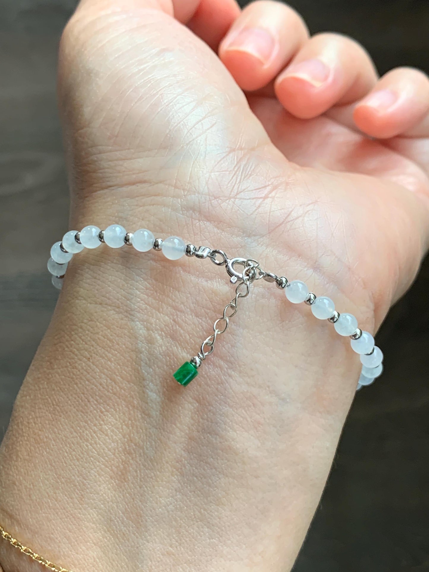 Petite Natural Grade A Icy Highly Translucent Multicolored Jade Jadeite Beads Sterling Silver Beaded Bracelet 6.5”-7.25” 天然冰多宝翡翠小珠手串 MXB550B