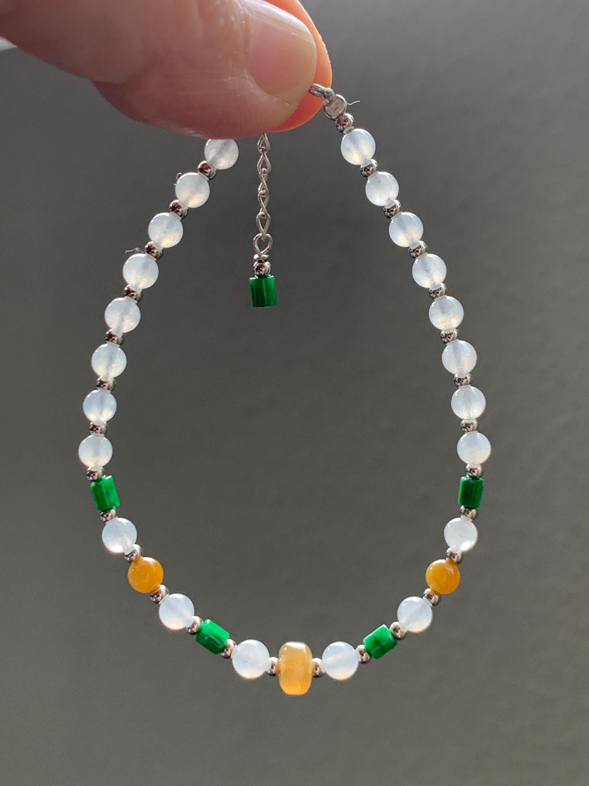 Petite Natural Grade A Icy Highly Translucent Multicolored Jade Jadeite Beads Sterling Silver Beaded Bracelet 6.5”-7.25” 天然冰多宝翡翠小珠手串 MXB550B