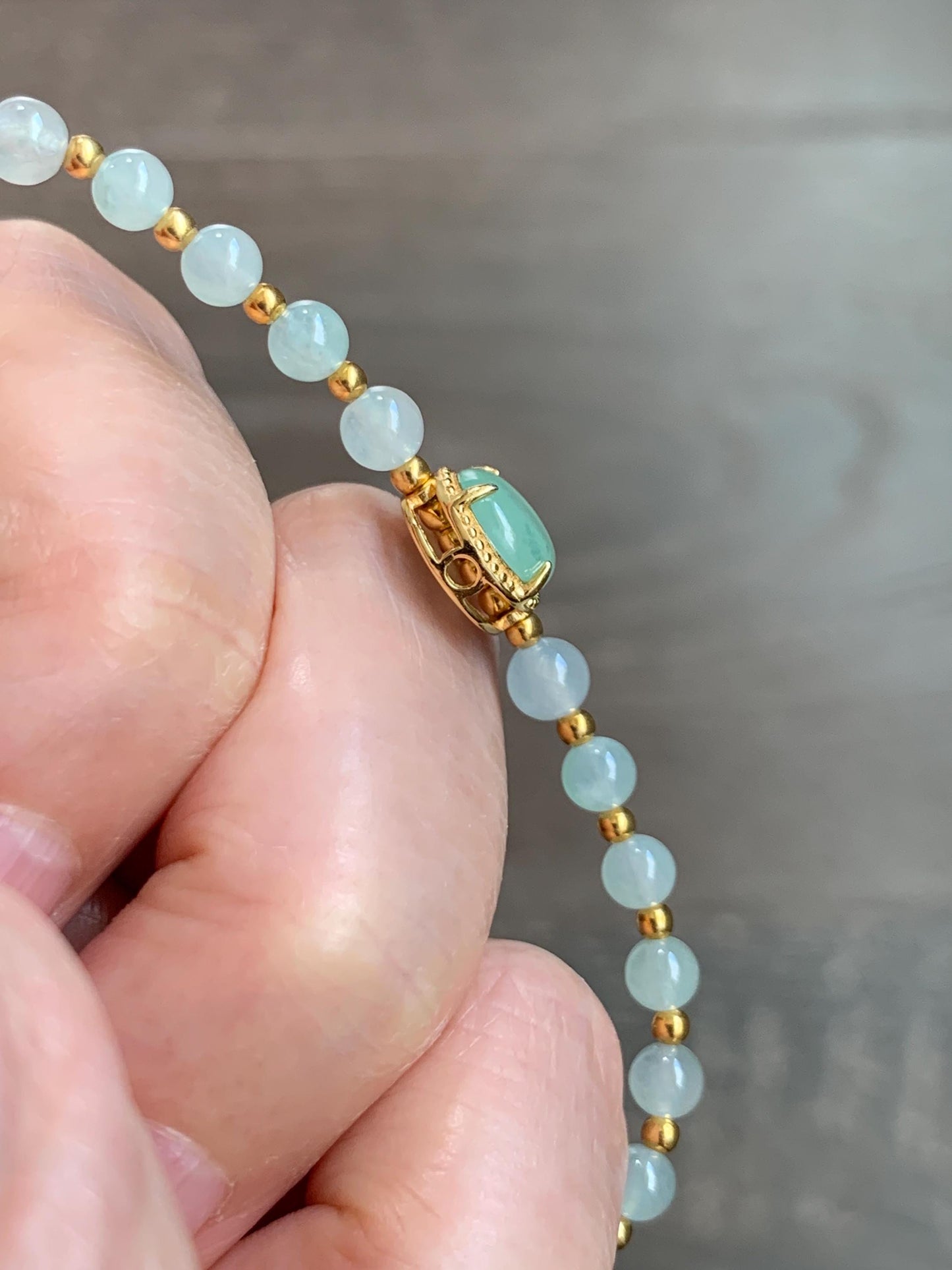 Petite Natural Grade A Icy Highly Translucent Light Green Jade Jadeite Beads Sterling Silver Beaded Bracelet 6.75”-7.5” 天然晴绿翡翠小珠手串 MXB550C