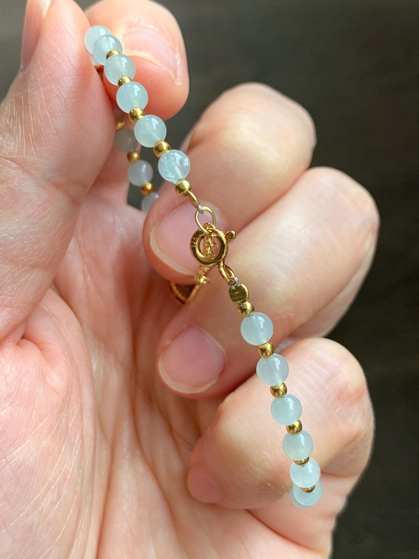 Petite Natural Grade A Icy Highly Translucent Light Green Jade Jadeite Beads Sterling Silver Beaded Bracelet 6.75”-7.5” 天然晴绿翡翠小珠手串 MXB550C