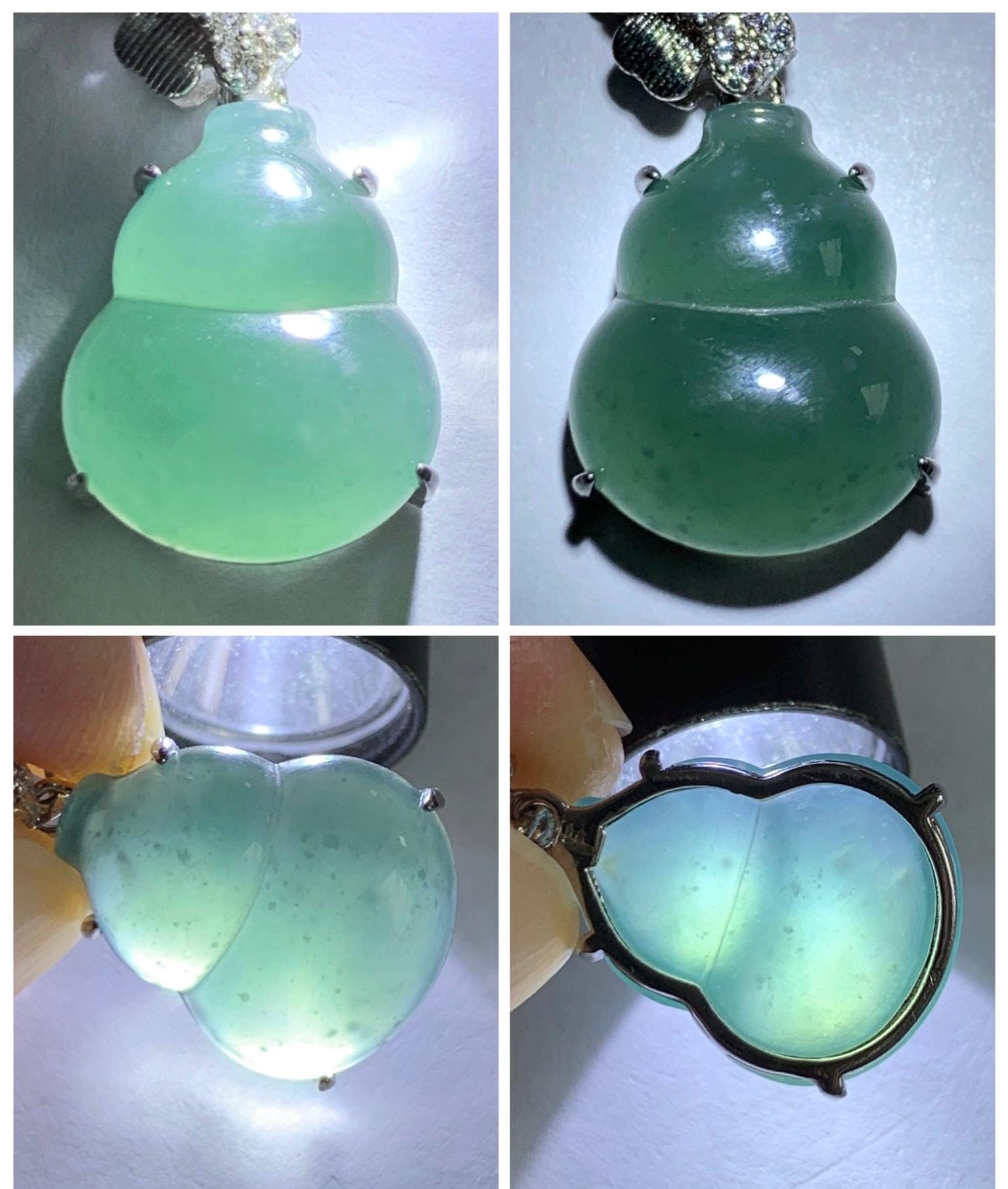 Natural Grade A Guatemalan Icy Translucent Dusty Teal Green Jade Jadeite Gourd Hulu Pendant Sterling Silver 3g 天然冰危暗蓝绿翡翠葫芦吊坠 WHL77A