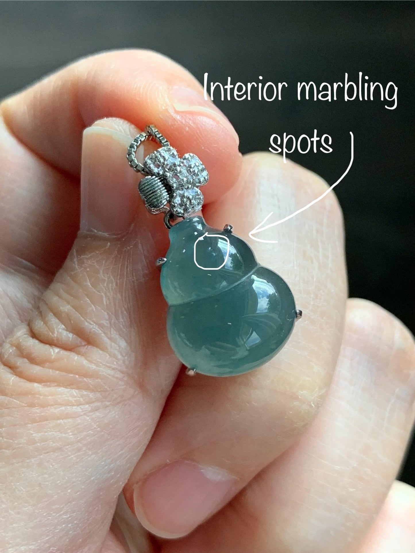 Natural Grade A Guatemalan Icy Translucent Dusty Teal Green Jade Jadeite Gourd Hulu Pendant Sterling Silver 3g 天然冰危暗蓝绿翡翠葫芦吊坠 WHL77A