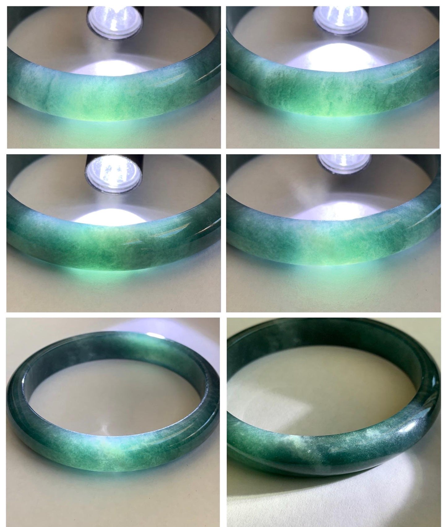 Certified Natural Grade A Guatemalan Icy Translucent Dark Teal Blue Jade Jadeite Wide Bangle 59.2mm 7.32” 43g 天然冰危蓝绿翡翠正圈宽版手镯 1223