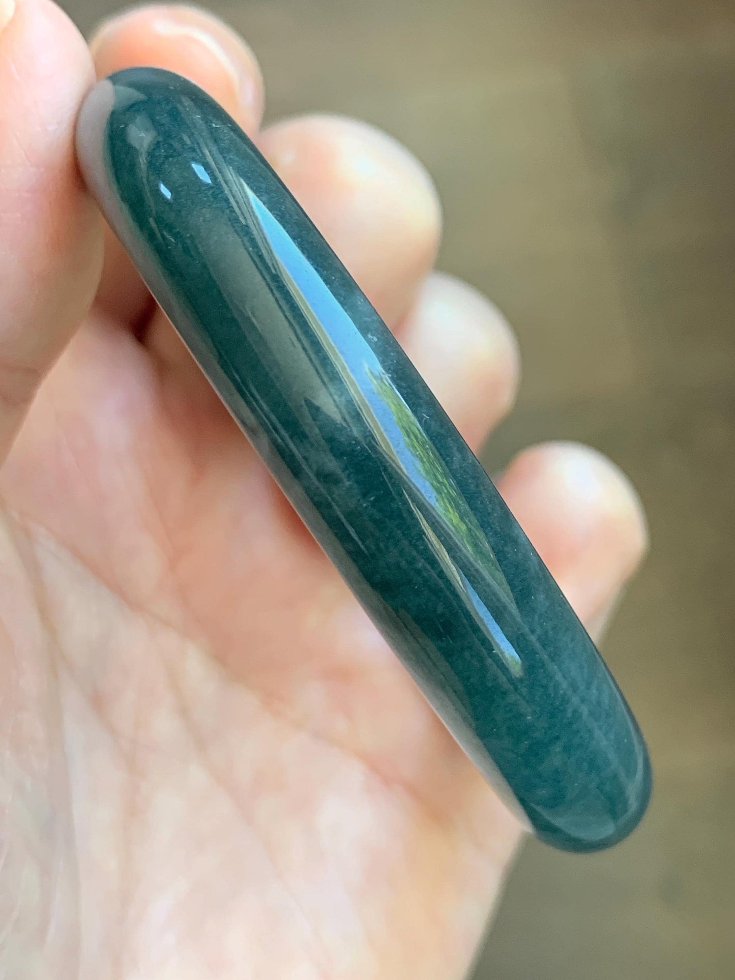 Certified Natural Grade A Guatemalan Icy Translucent Dark Teal Blue Jade Jadeite Wide Bangle 59.2mm 7.32” 43g 天然冰危蓝绿翡翠正圈宽版手镯 1223