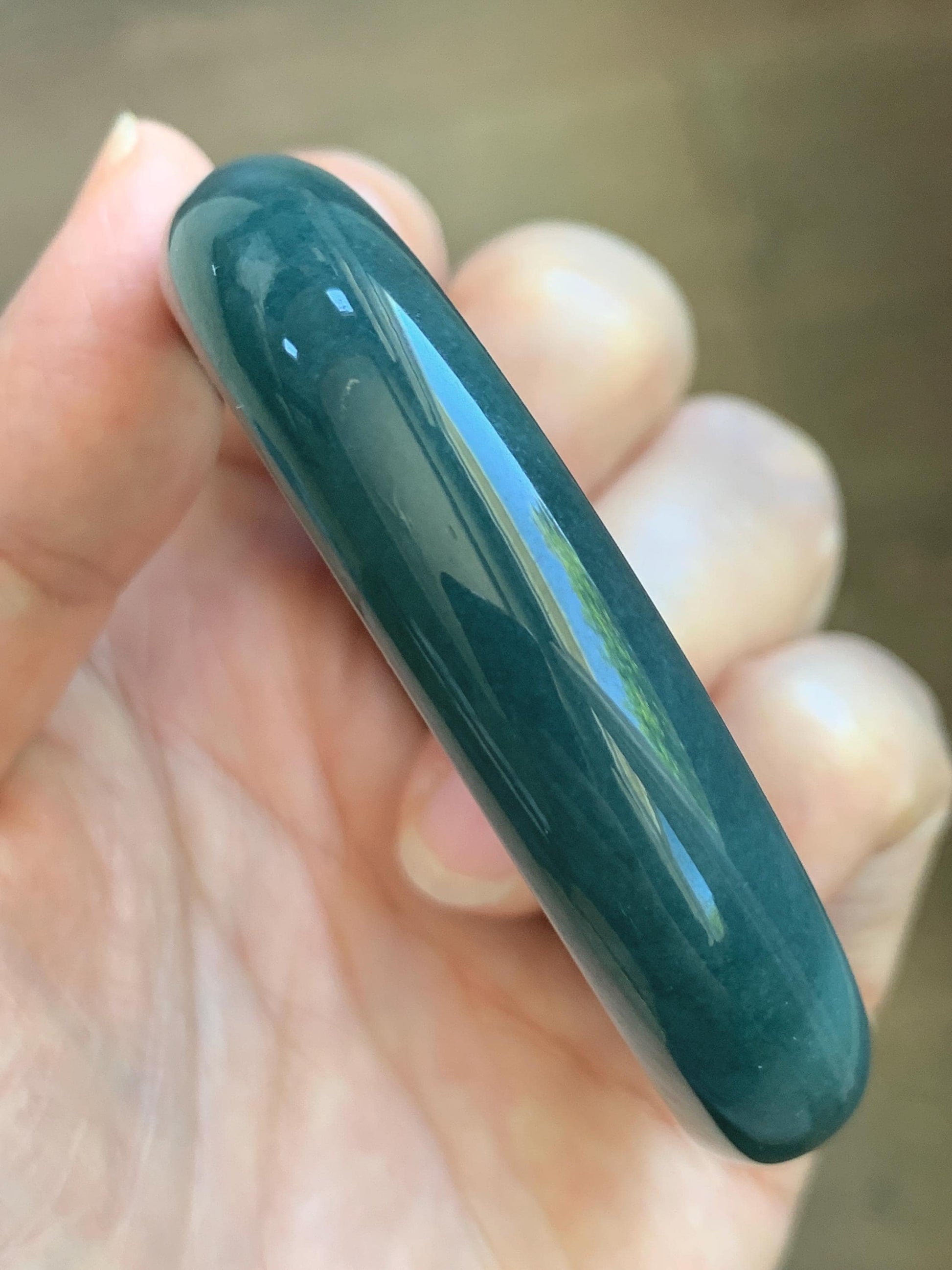 Certified Natural Grade A Guatemalan Icy Translucent Dark Teal Blue Jade Jadeite Wide Bangle 53.62mm 6.63” 43g 天然冰危蓝绿翡翠正圈宽版手镯 1224