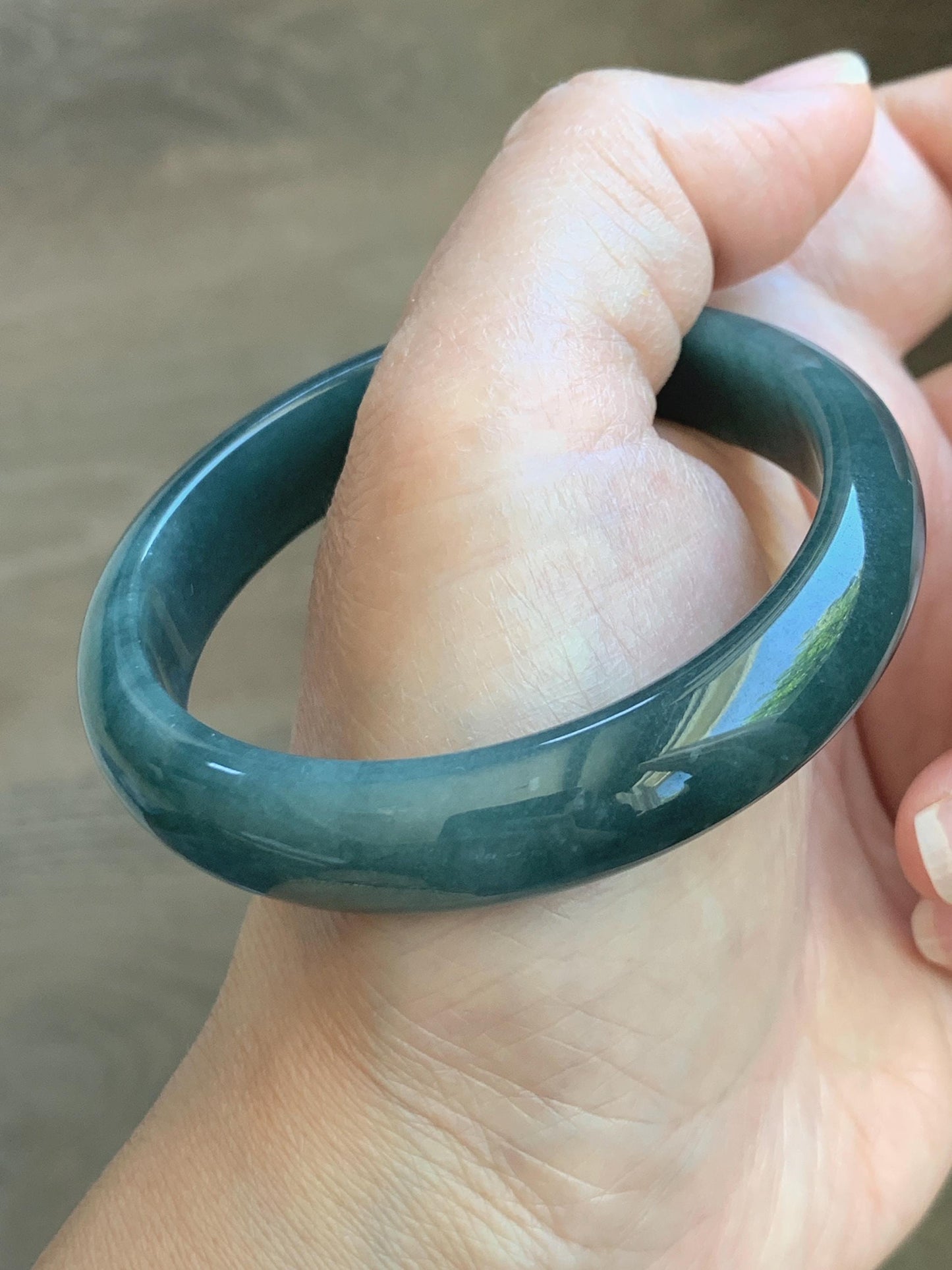 Certified Natural Grade A Guatemalan Icy Translucent Dark Teal Blue Jade Jadeite Wide Bangle 53.62mm 6.63” 43g 天然冰危蓝绿翡翠正圈宽版手镯 1224