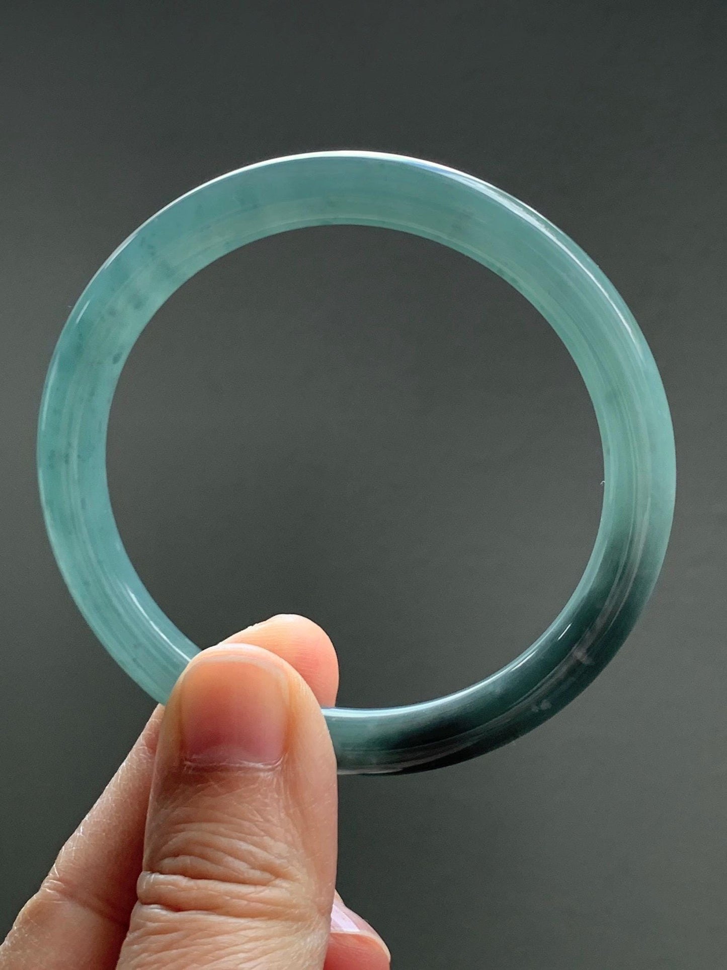 Certified Natural Grade A Guatemalan Icy Translucent Dusty Teal Green Wuji Jade Jadeite Bangle 55.5 6.86” 31g 天然冰危暗蓝绿乌鸡翡翠圆条手镯 1183