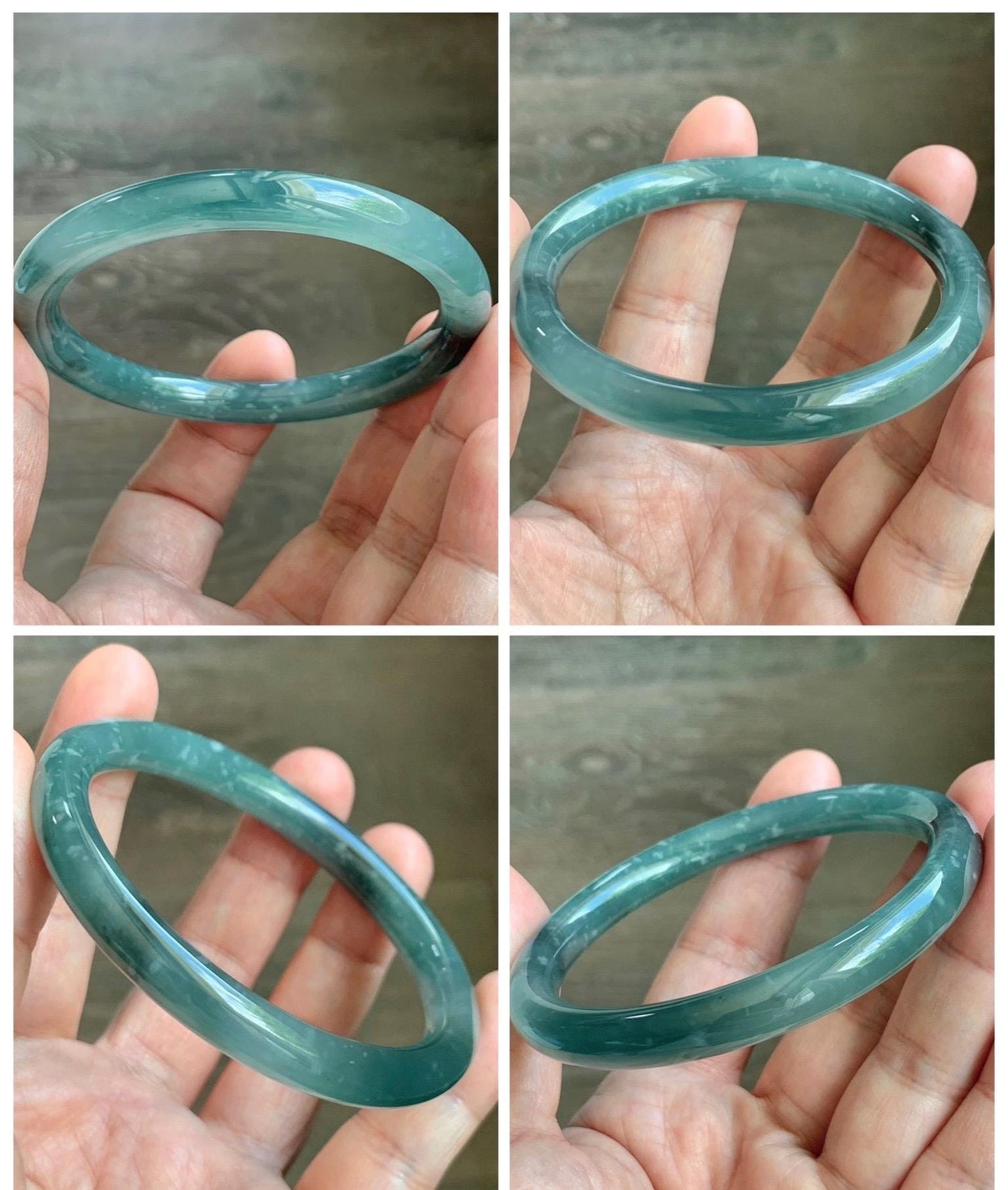 Certified Natural Grade A Guatemalan Icy Translucent Dusty Teal Green Wuji Jade Jadeite Bangle 58.7mm 7.26” 34g 天然冰胶危蓝绿乌鸡翡翠圆条手镯 1180