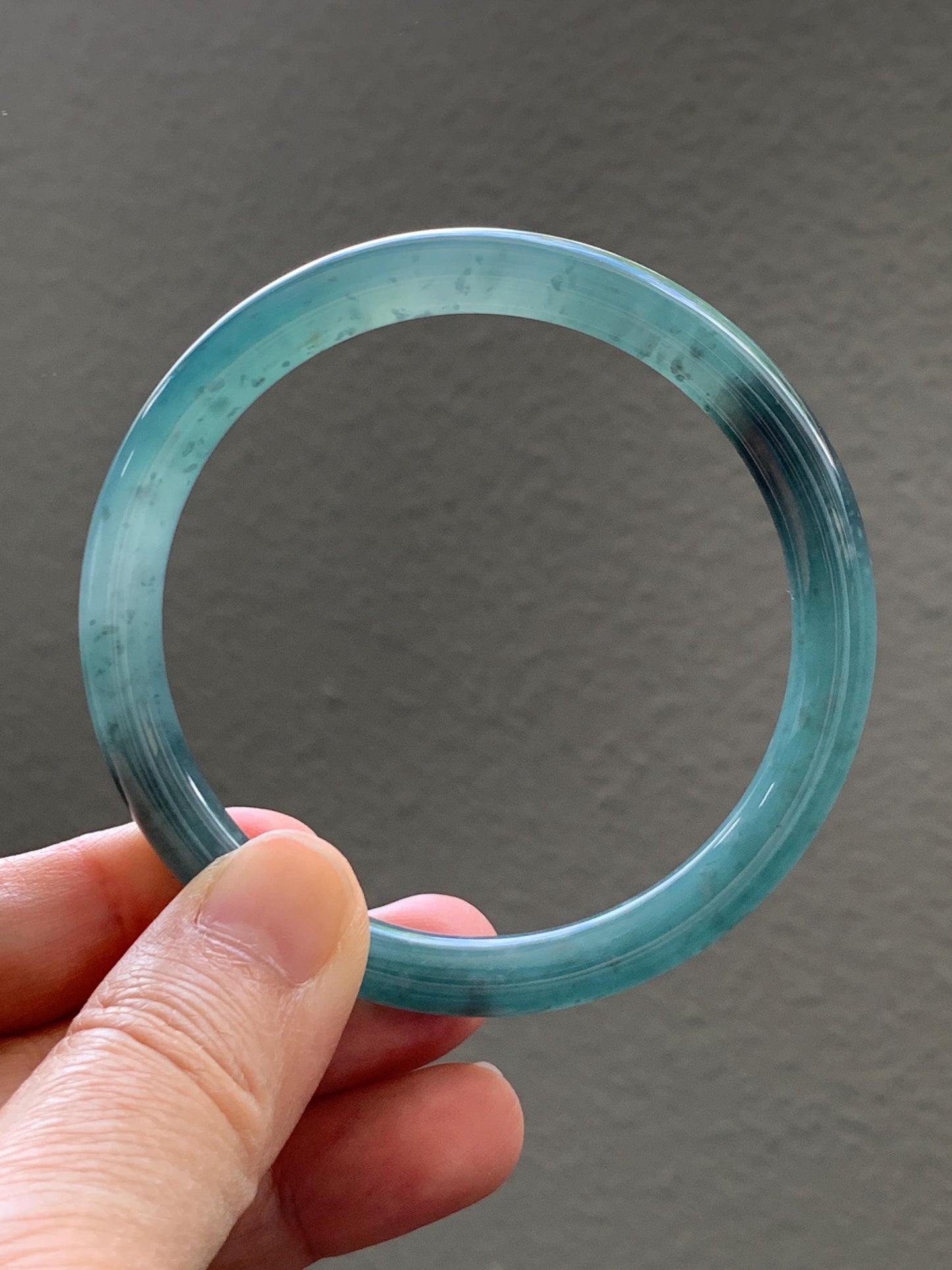 Certified Natural Grade A Guatemalan Icy Translucent Dusty Teal Green Wuji Jade Jadeite Bangle 58.7mm 7.26” 34g 天然冰胶危蓝绿乌鸡翡翠圆条手镯 1180