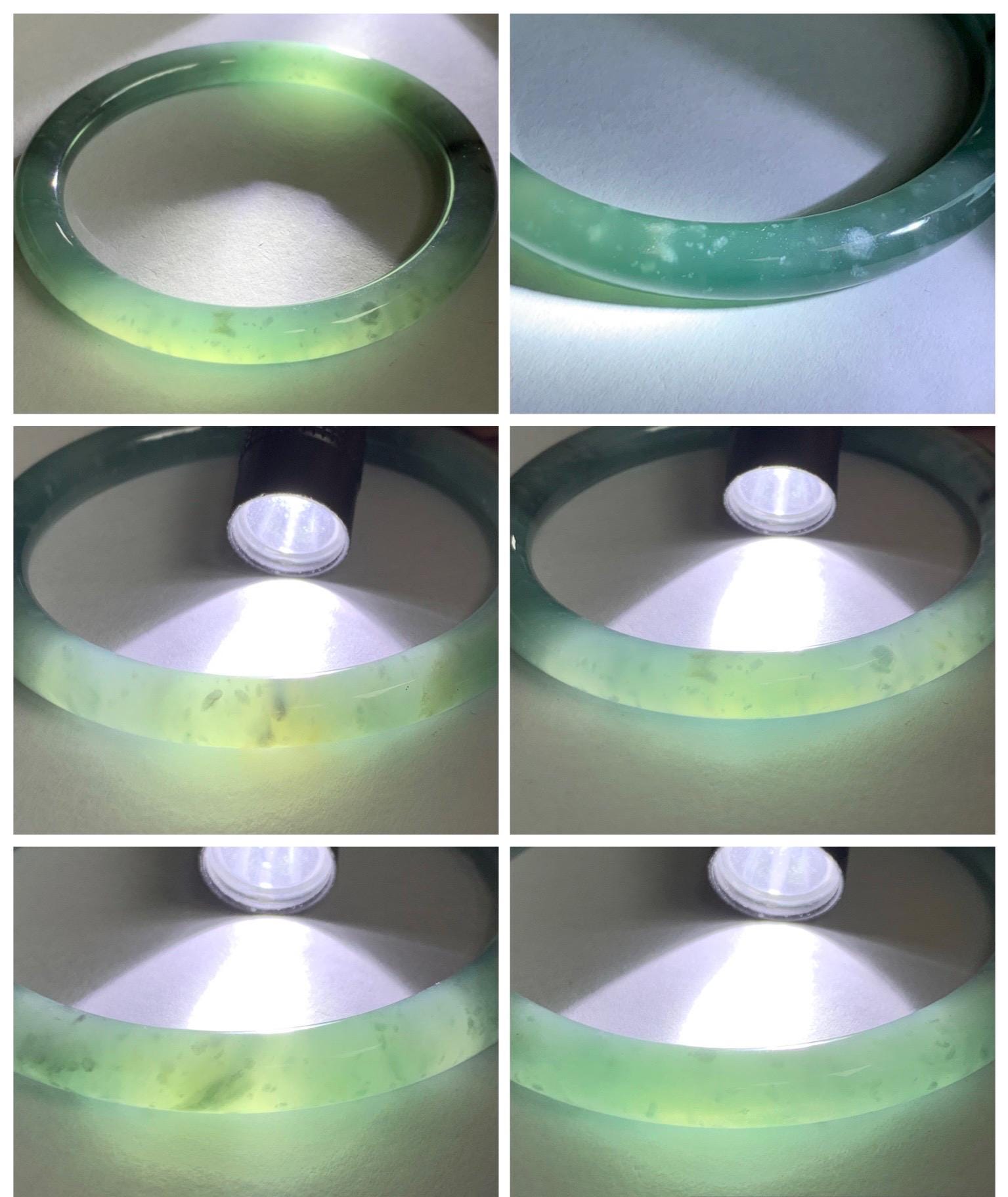 Certified Natural Grade A Guatemalan Icy Translucent Dusty Teal Green Wuji Jade Jadeite Bangle 58.46mm 7.23” 31g 天然冰胶危蓝绿乌鸡翡翠圆条手镯 1182