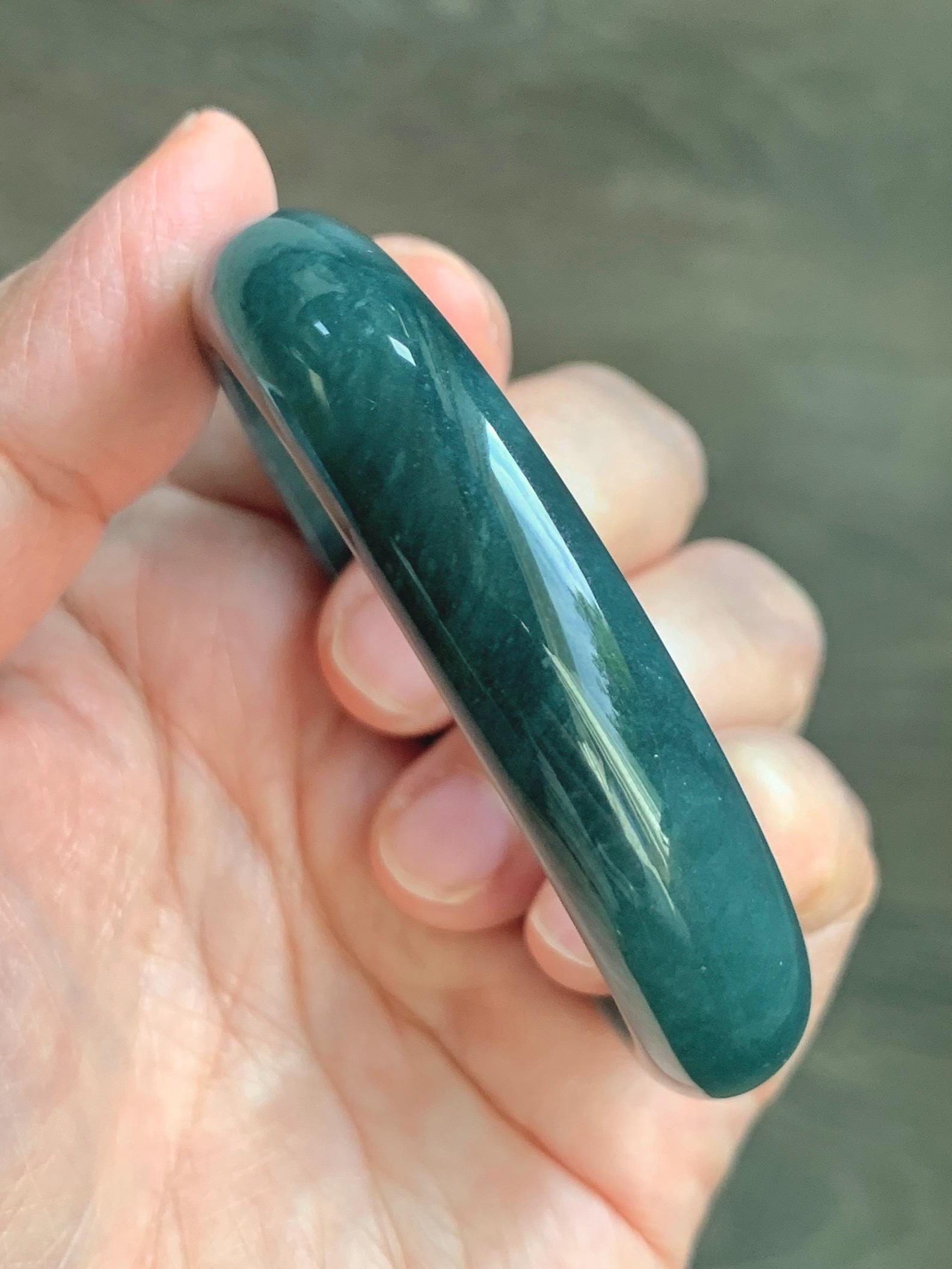 Certified Natural Grade A Guatemalan Icy Translucent Dark Teal Blue Jade Jadeite Wide Bangle 54.47mm 6.73” 44g 天然冰危蓝绿翡翠正圈宽版手镯 1228