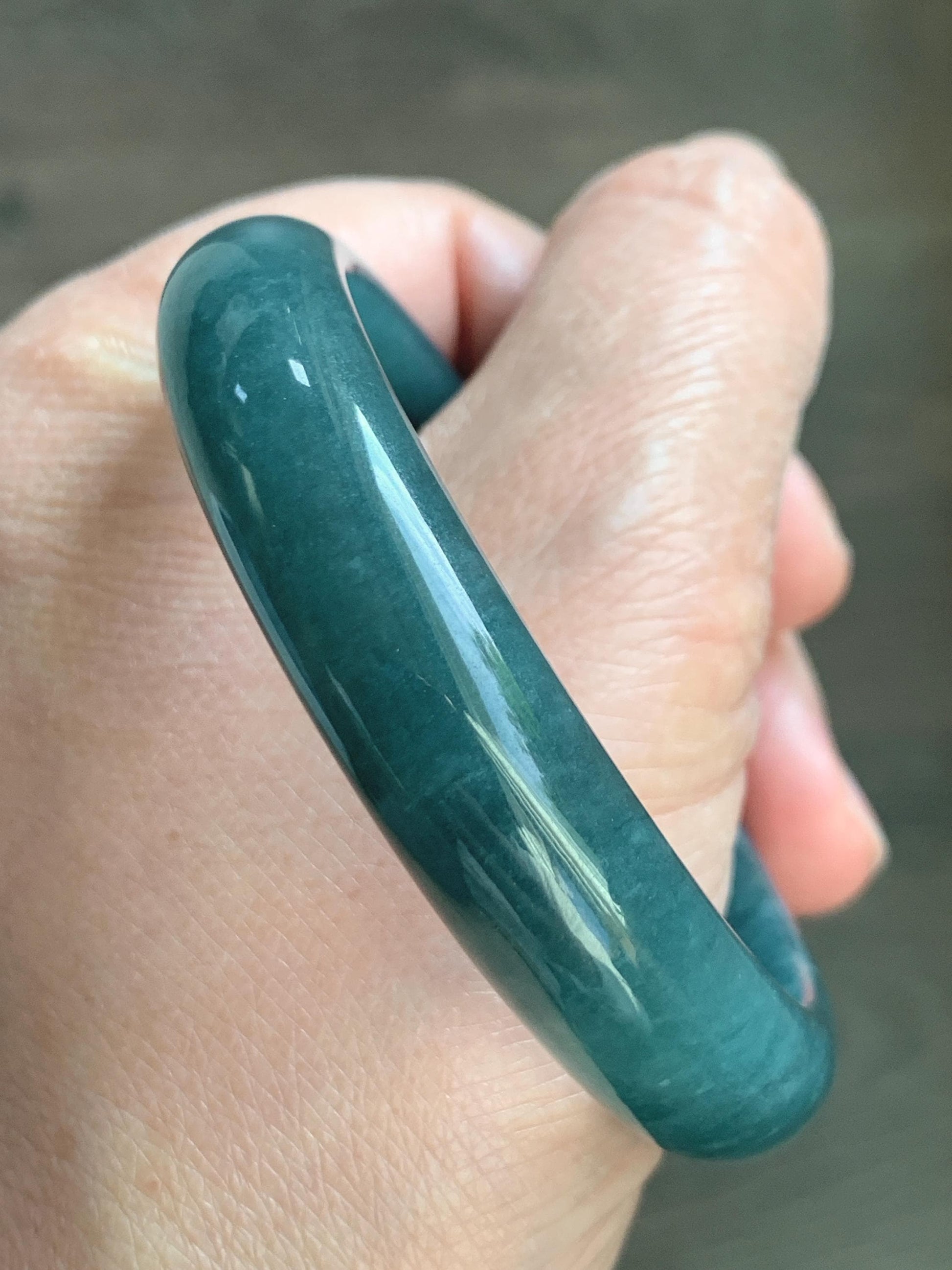 Certified Natural Grade A Guatemalan Icy Translucent Dark Teal Blue Jade Jadeite Wide Bangle 54.47mm 6.73” 44g 天然冰危蓝绿翡翠正圈宽版手镯 1228