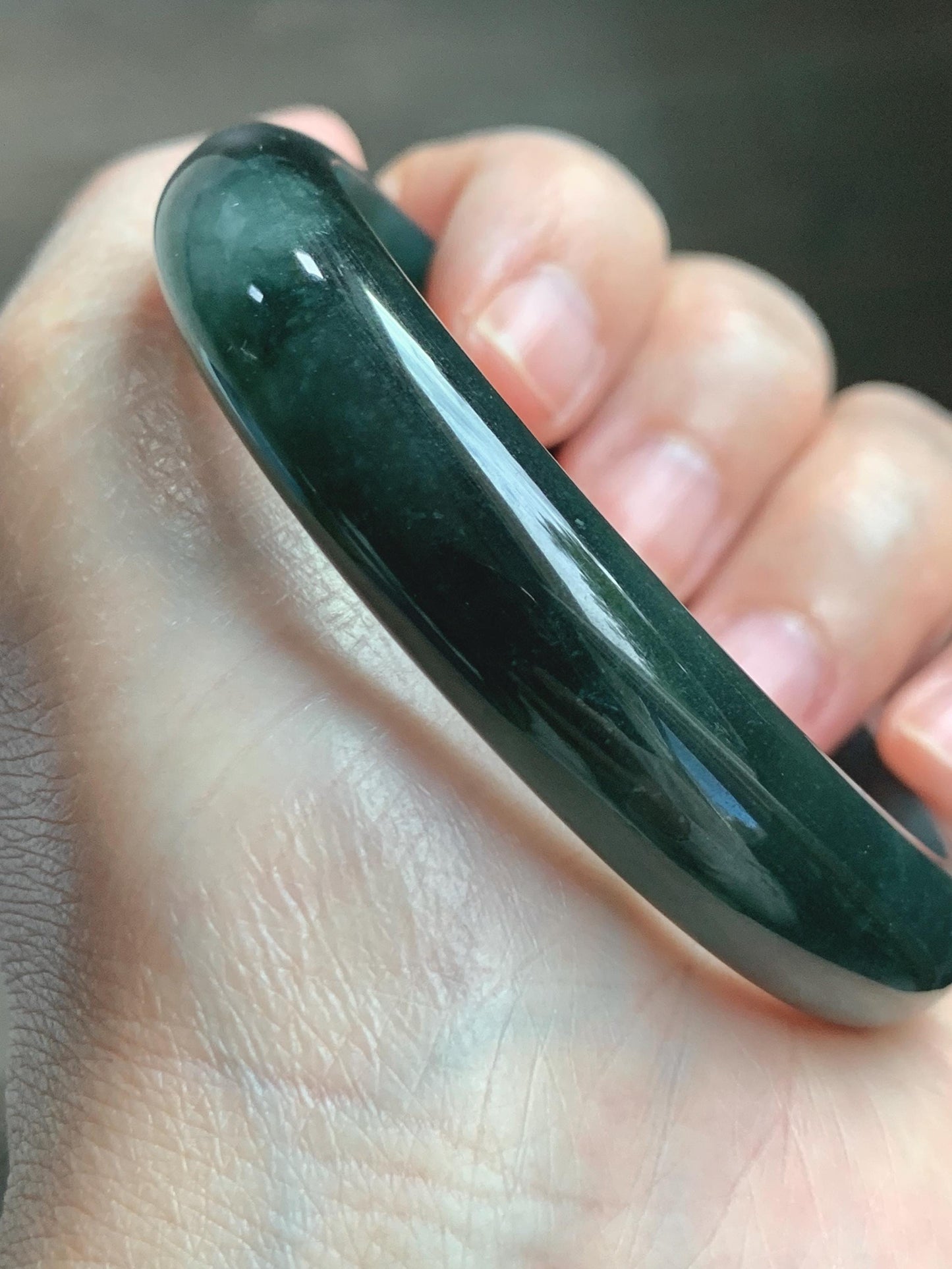 Certified Natural Grade A Guatemalan Icy Translucent Dark Teal Green Jade Jadeite Wide Bangle 57.81mm 7.15” 41g 天然冰危深蓝绿翡翠正圈宽版手镯 1203