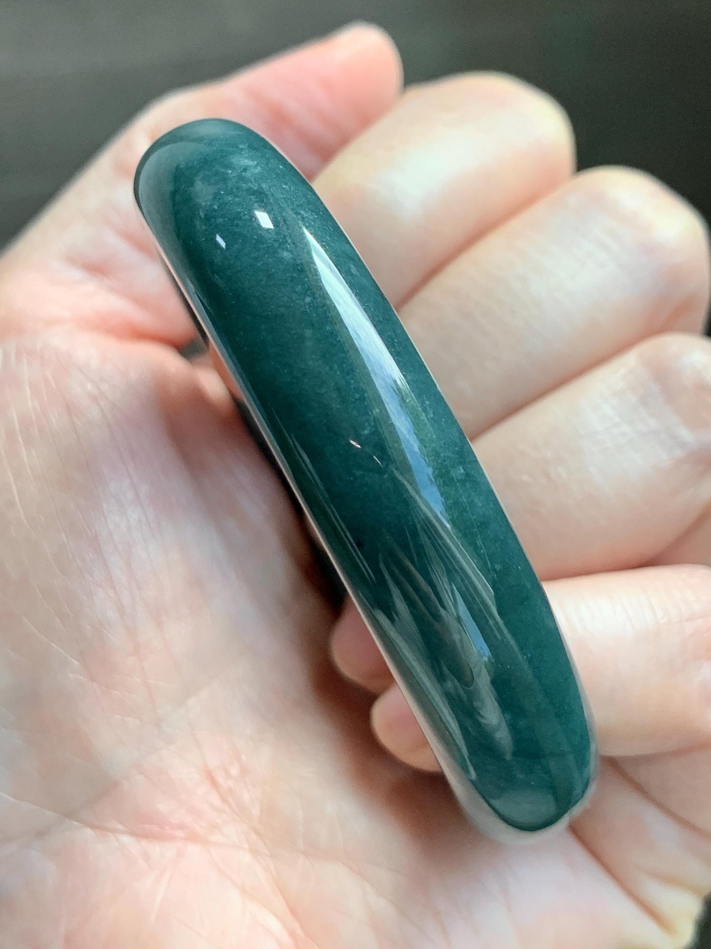Certified Natural Grade A Guatemalan Icy Translucent Dark Teal Blue Jade Jadeite Wide Bangle 53.45 6.6” 44.5g 天然冰危蓝绿翡翠正圈宽版手镯 1227