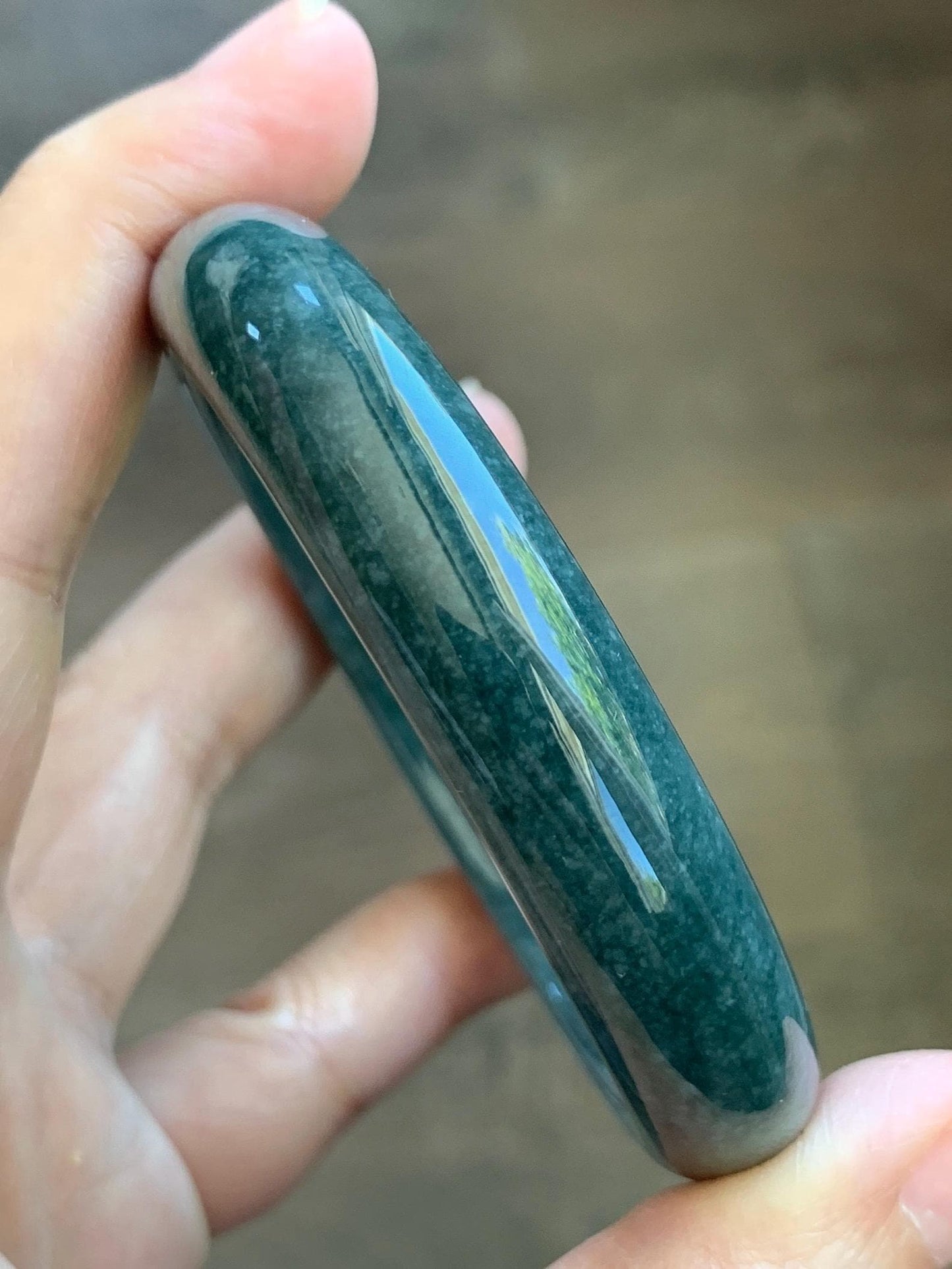 Certified Natural Grade A Guatemalan Icy Translucent Dark Teal Blue Jade Jadeite Wide Bangle 58mm 7.17” 45.6g 天然冰危蓝绿翡翠正圈宽版手镯 1234