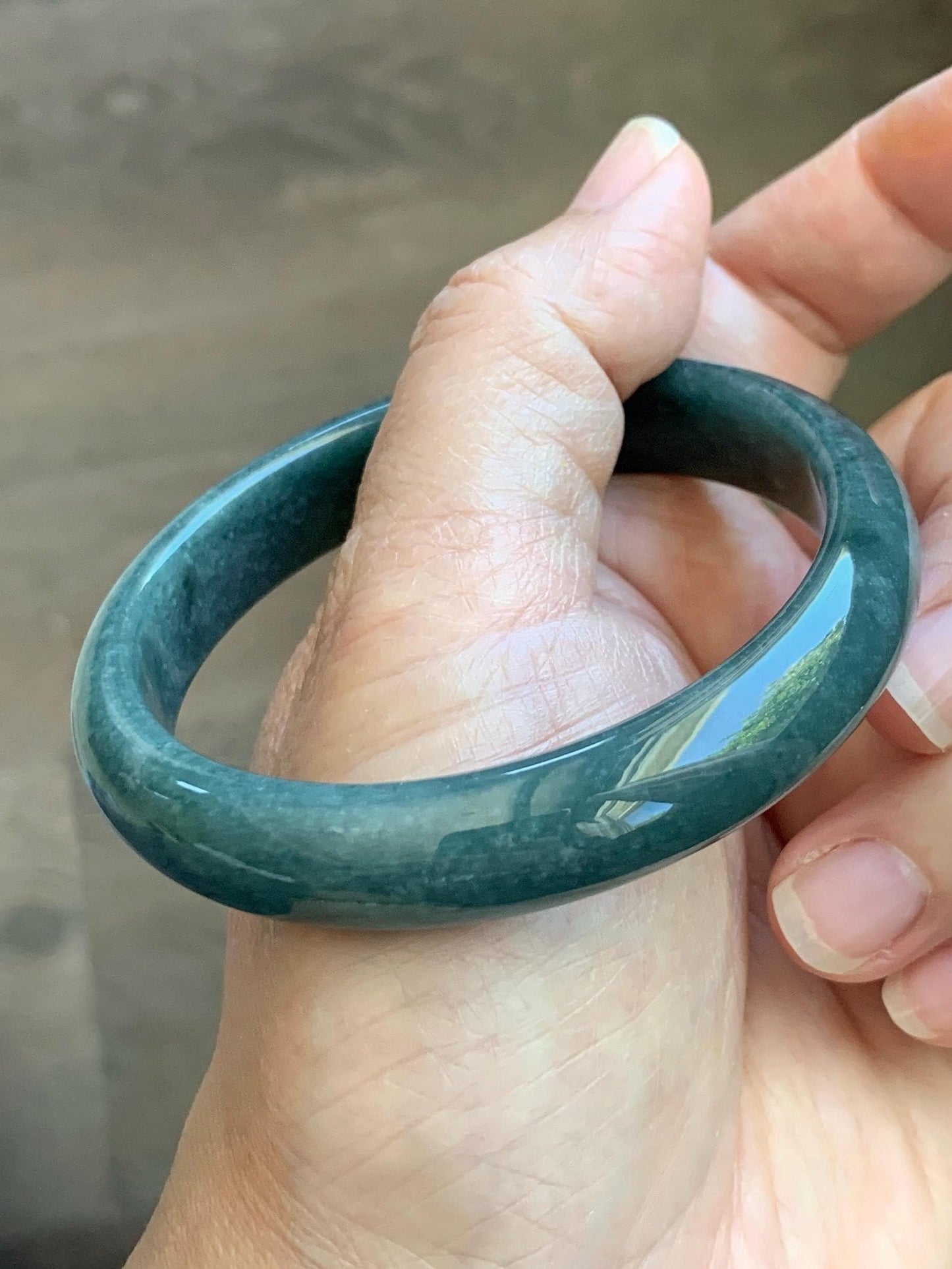 Certified Natural Grade A Guatemalan Icy Translucent Dark Teal Blue Jade Jadeite Wide Bangle 58mm 7.17” 45.6g 天然冰危蓝绿翡翠正圈宽版手镯 1234