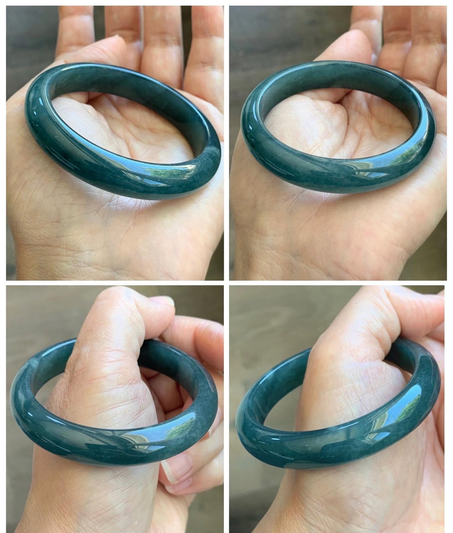 Certified Natural Grade A Guatemalan Icy Translucent Dark Teal Blue Jade Jadeite Wide Bangle 54mm 6.67” 42g 天然冰危蓝绿翡翠正圈宽版手镯 1229