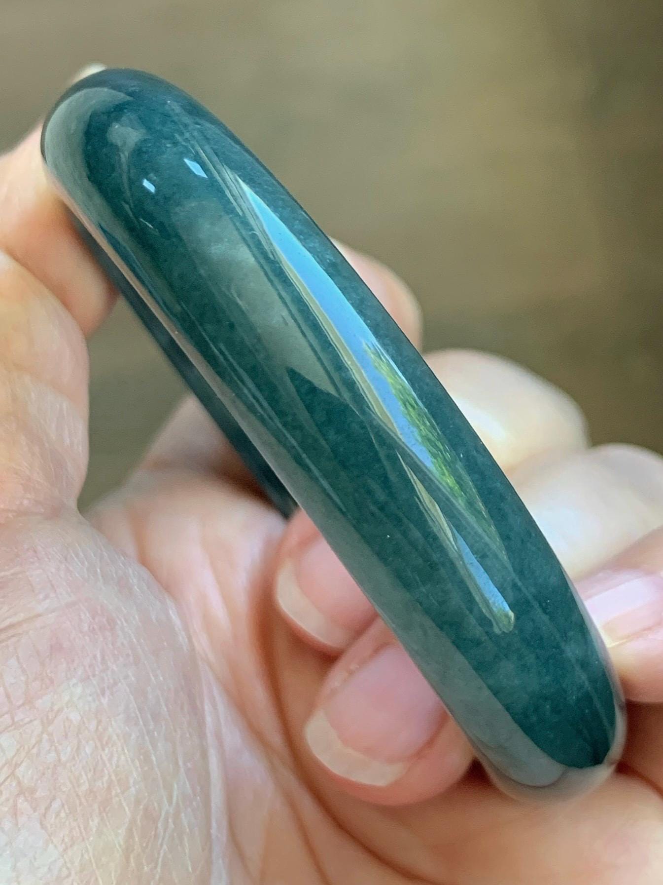 Certified Natural Grade A Guatemalan Icy Translucent Dark Teal Blue Jade Jadeite Wide Bangle 54mm 6.67” 42g 天然冰危蓝绿翡翠正圈宽版手镯 1229