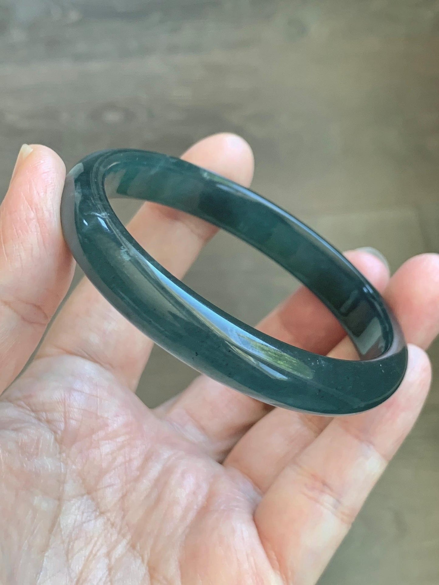 Certified Natural Grade A Guatemalan Icy Translucent Dark Teal Blue Wuji Jade Jadeite Wide Bangle 58.6mm 7.24” 36.7g 天然冰危深蓝绿翡翠正圈手镯1217 AS IS