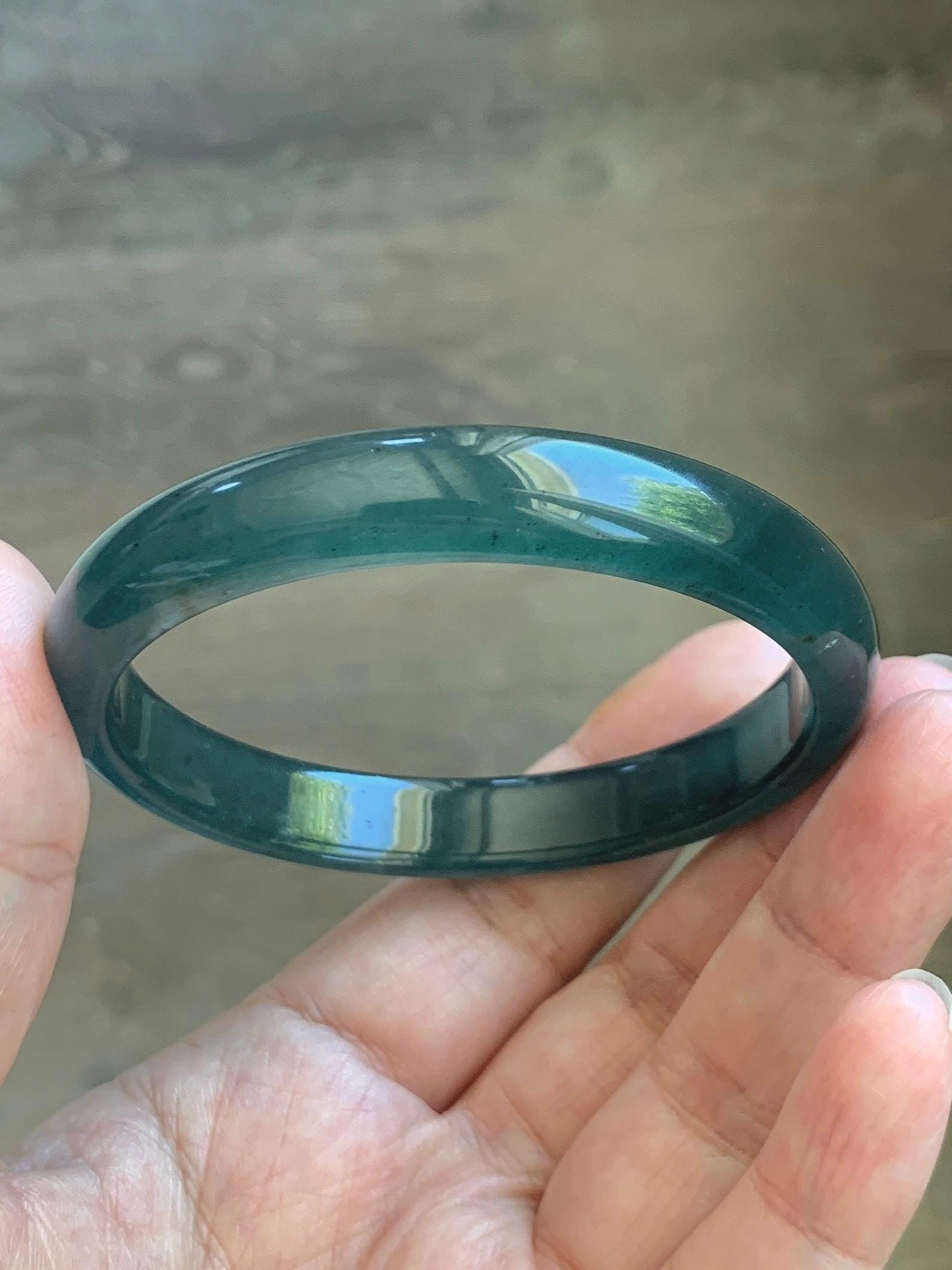 Certified Natural Grade A Guatemalan Icy Translucent Dark Teal Blue Wuji Jade Jadeite Wide Bangle 58.6mm 7.24” 36.7g 天然冰危深蓝绿翡翠正圈手镯1217 AS IS