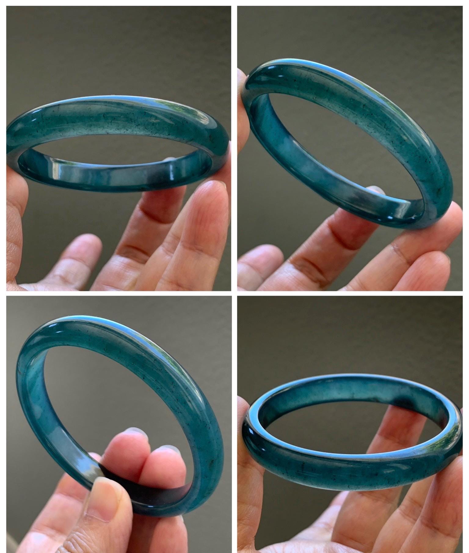 Certified Natural Grade A Guatemalan Icy Translucent Dark Teal Blue Wuji Jade Jadeite Wide Bangle 58.6mm 7.24” 36.7g 天然冰危深蓝绿翡翠正圈手镯1217 AS IS
