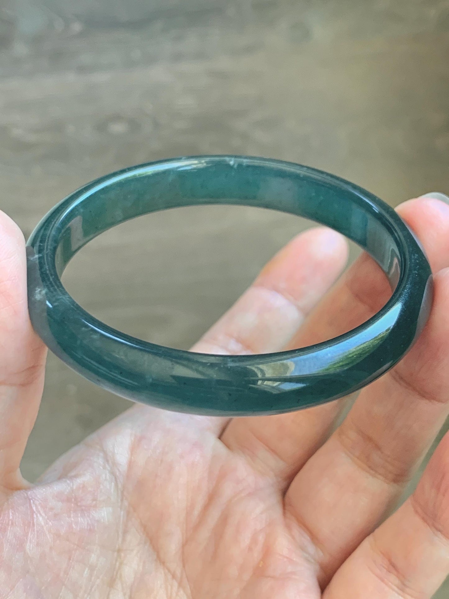 Certified Natural Grade A Guatemalan Icy Translucent Dark Teal Blue Wuji Jade Jadeite Wide Bangle 58.6mm 7.24” 36.7g 天然冰危深蓝绿翡翠正圈手镯1217 AS IS